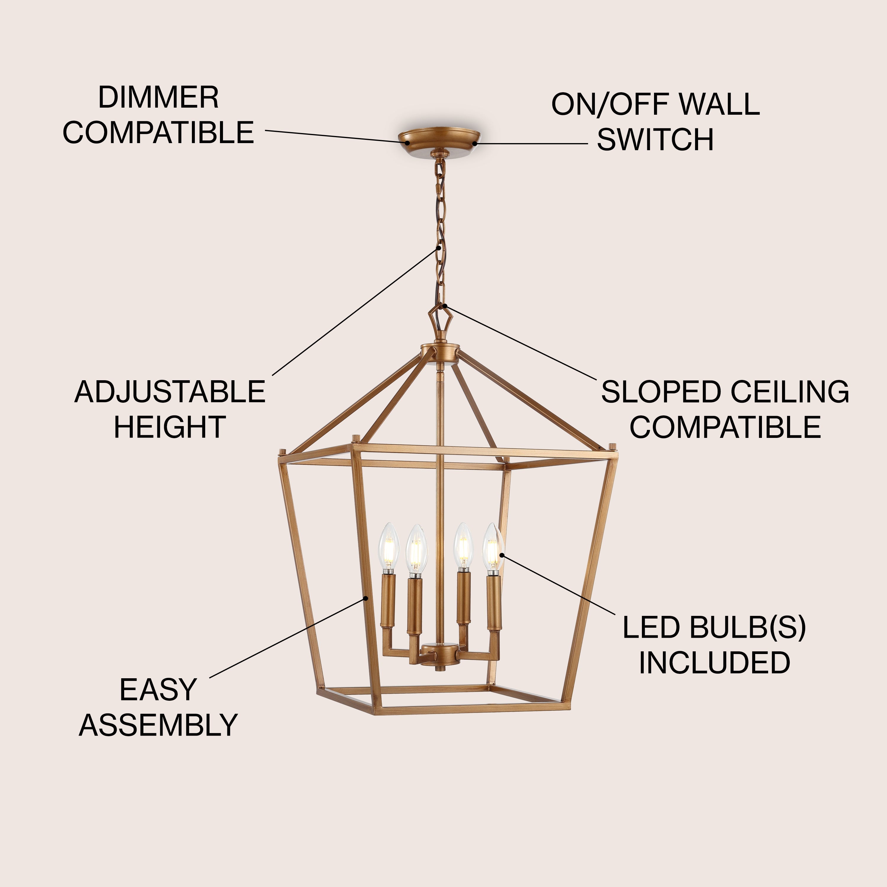 Pagoda 4-Bulb Lantern Metal LED Pendant