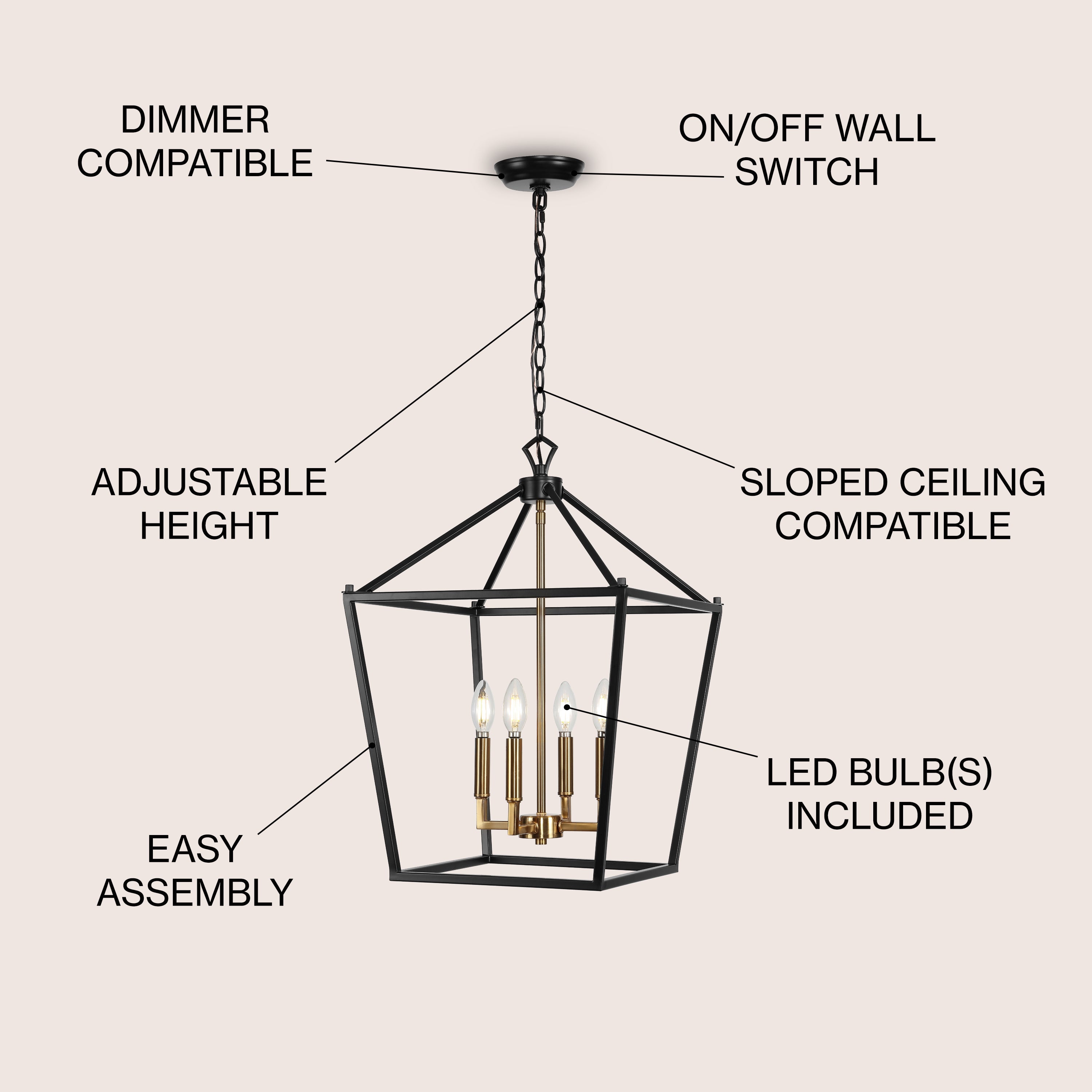 Pagoda 4-Bulb Lantern Metal LED Pendant