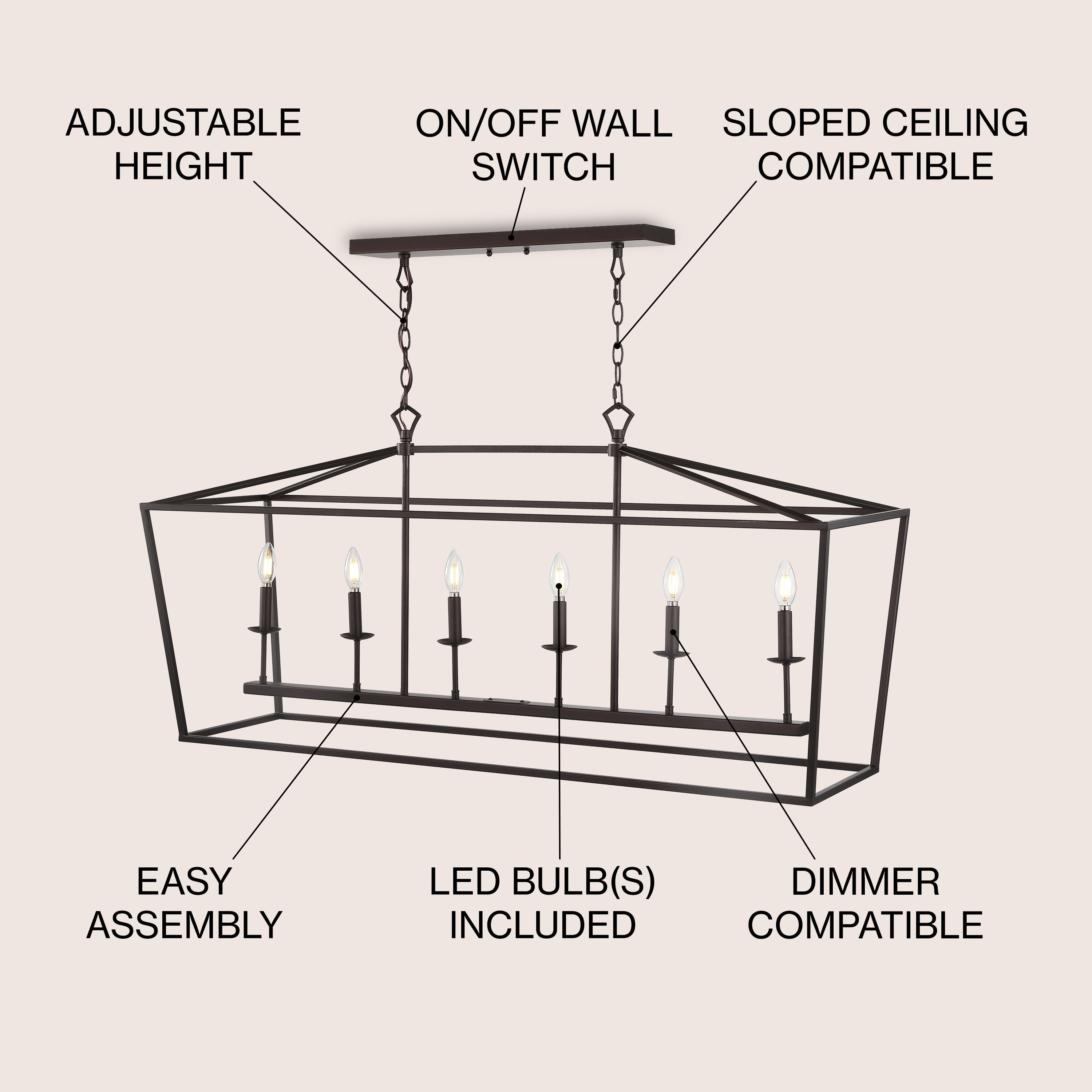 Pagoda Linear 6-Bulb Lantern Metal LED Pendant