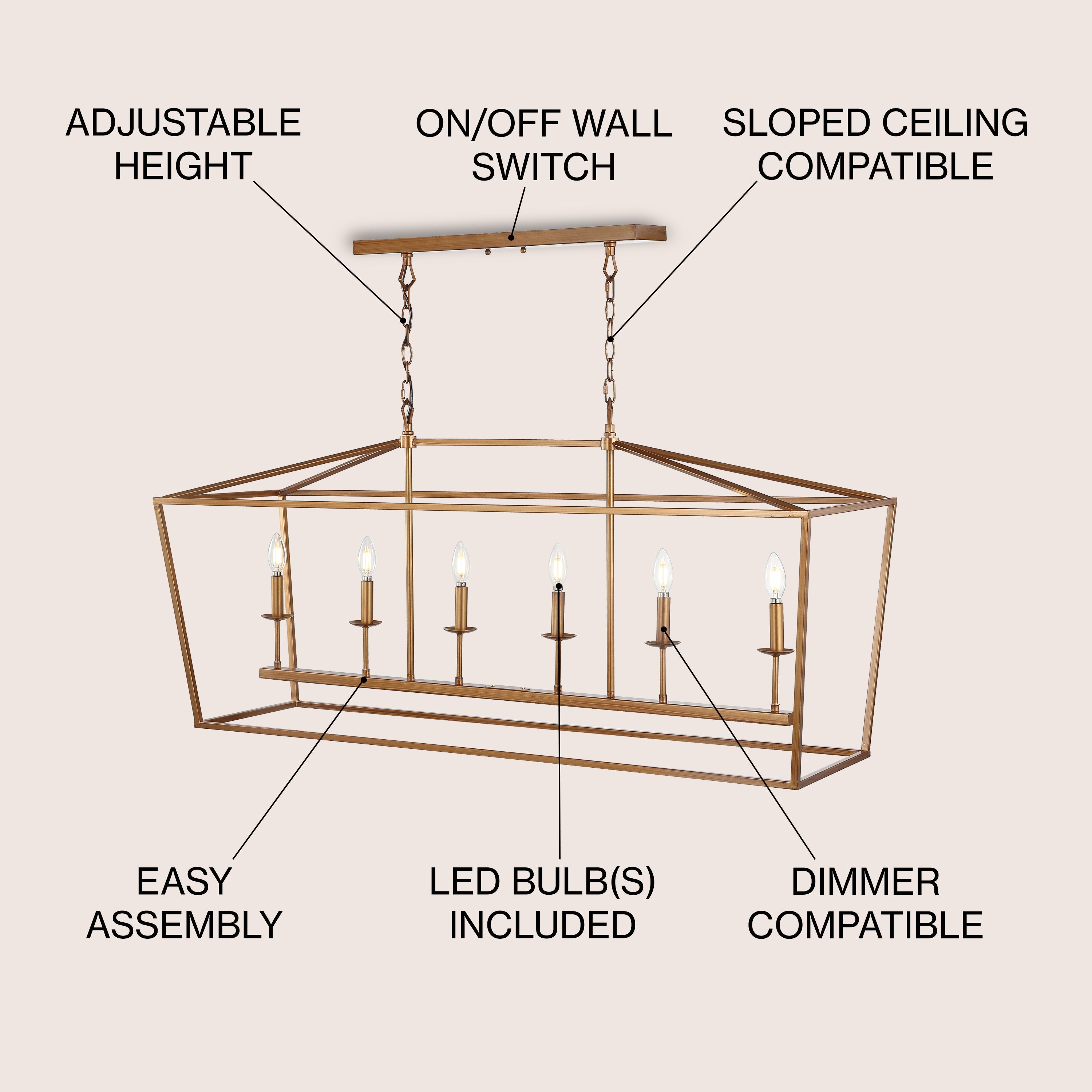 Pagoda Linear 6-Bulb Lantern Metal LED Pendant