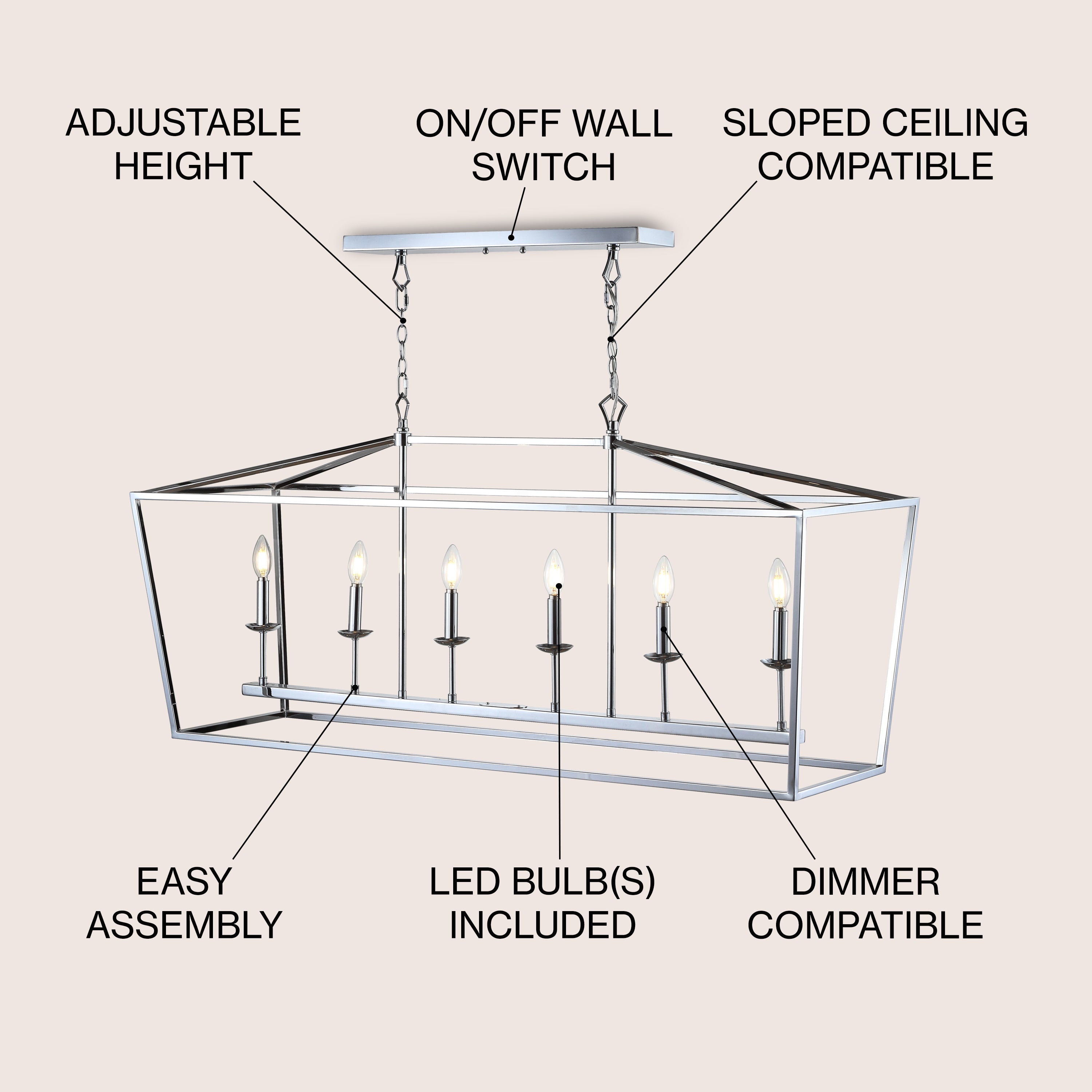 Pagoda Linear 6-Bulb Lantern Metal LED Pendant