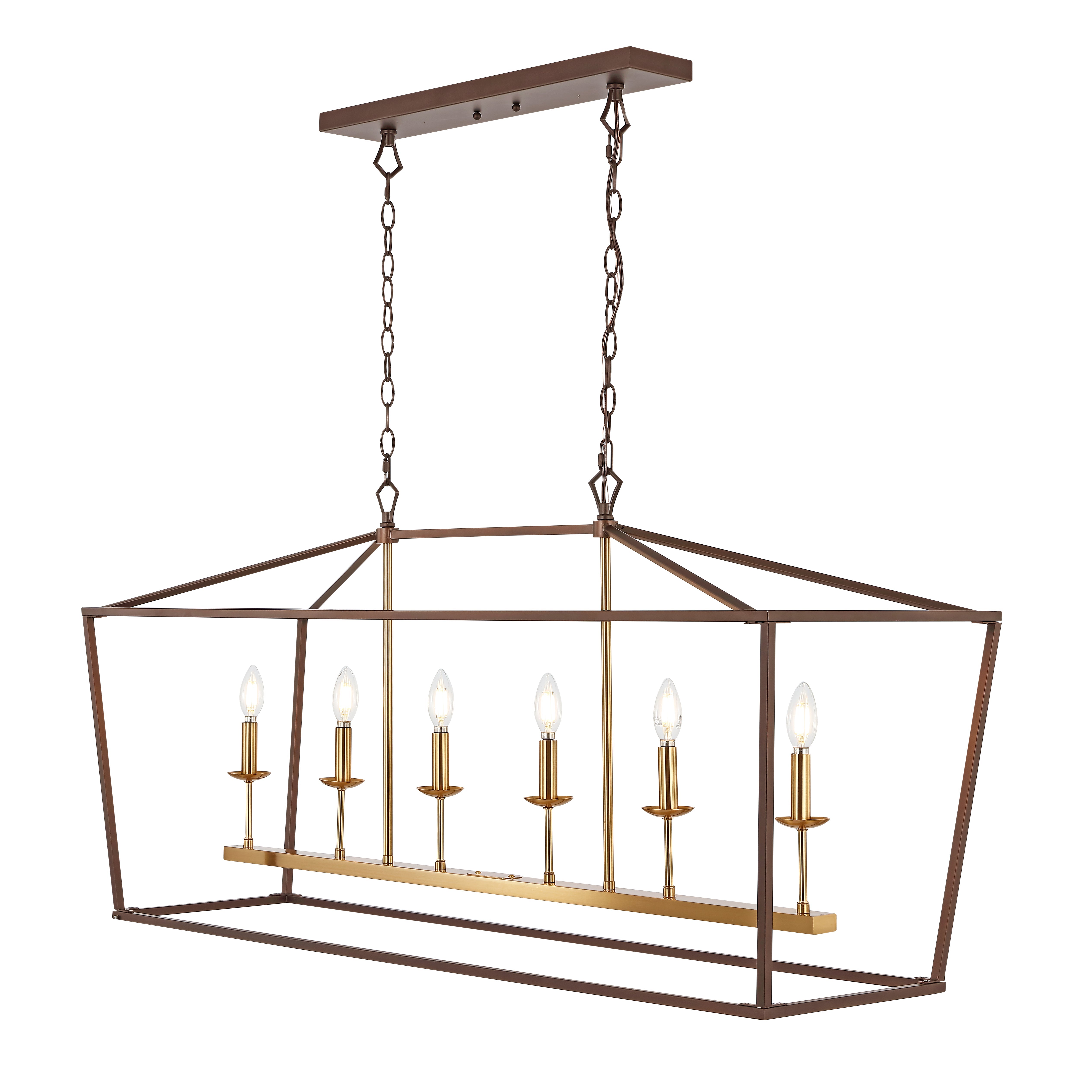 Pagoda Linear 6-Bulb Classic Traditional Metal LED Pendant