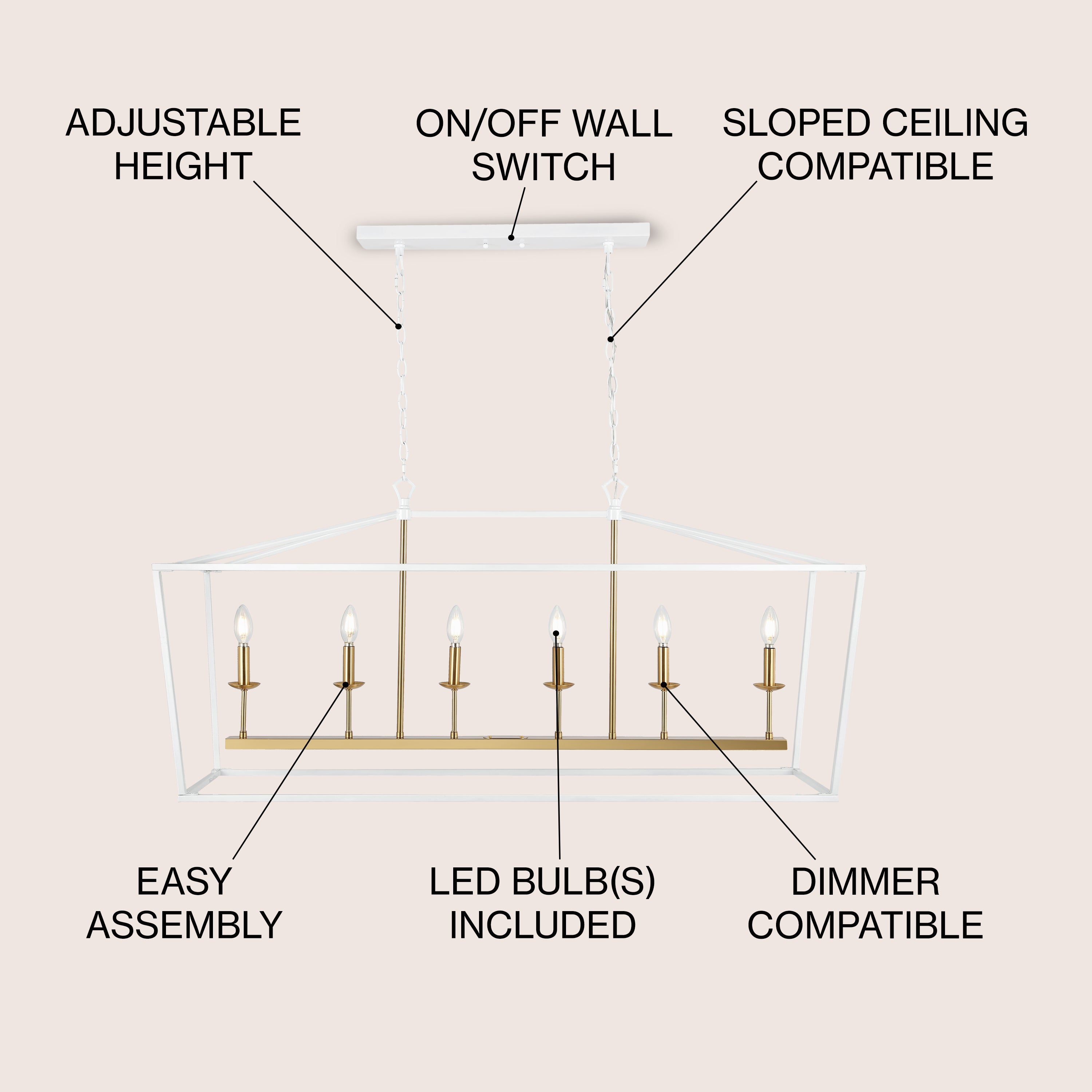 Pagoda Linear 6-Bulb Classic Traditional Metal LED Pendant