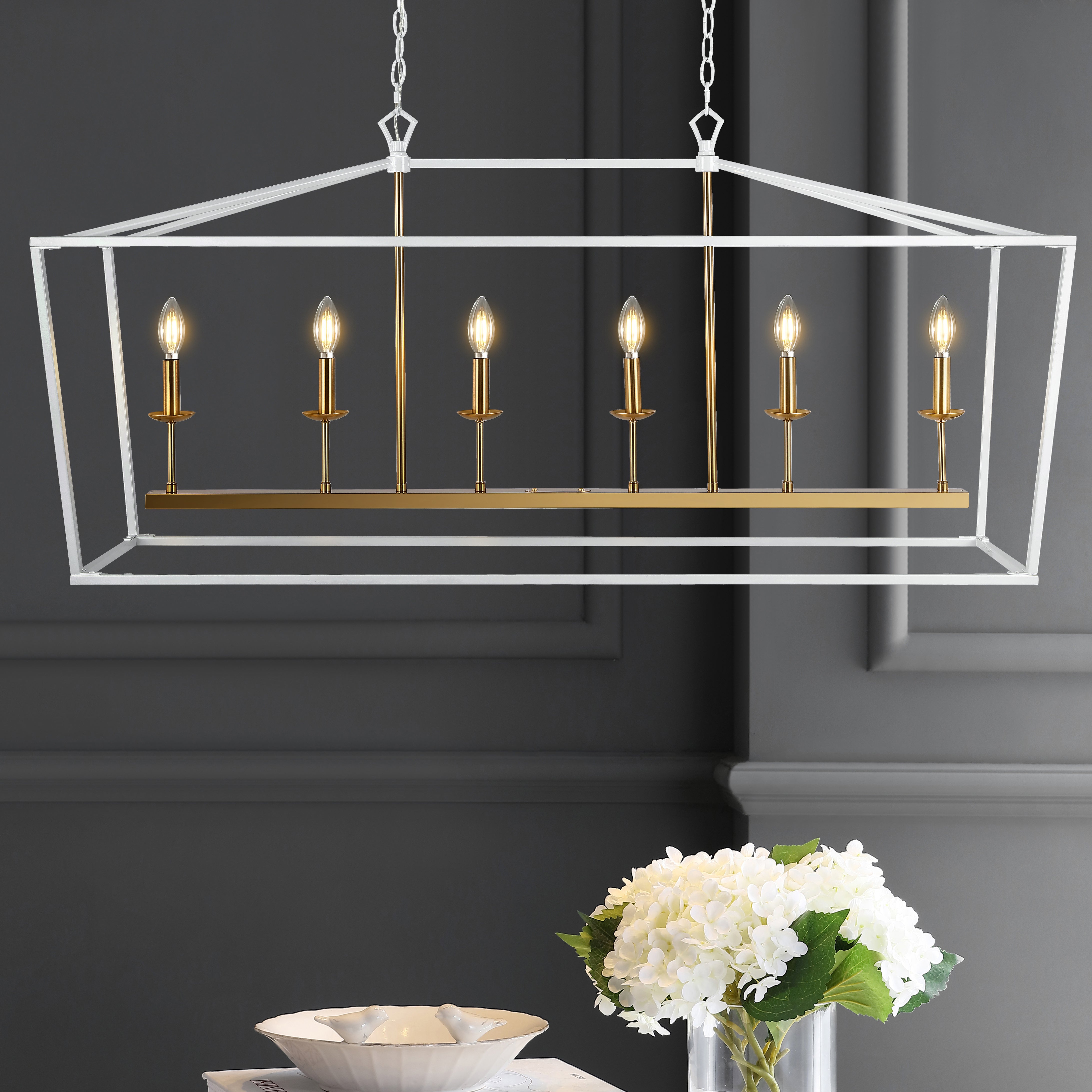 Pagoda Linear 6-Bulb Classic Traditional Metal LED Pendant