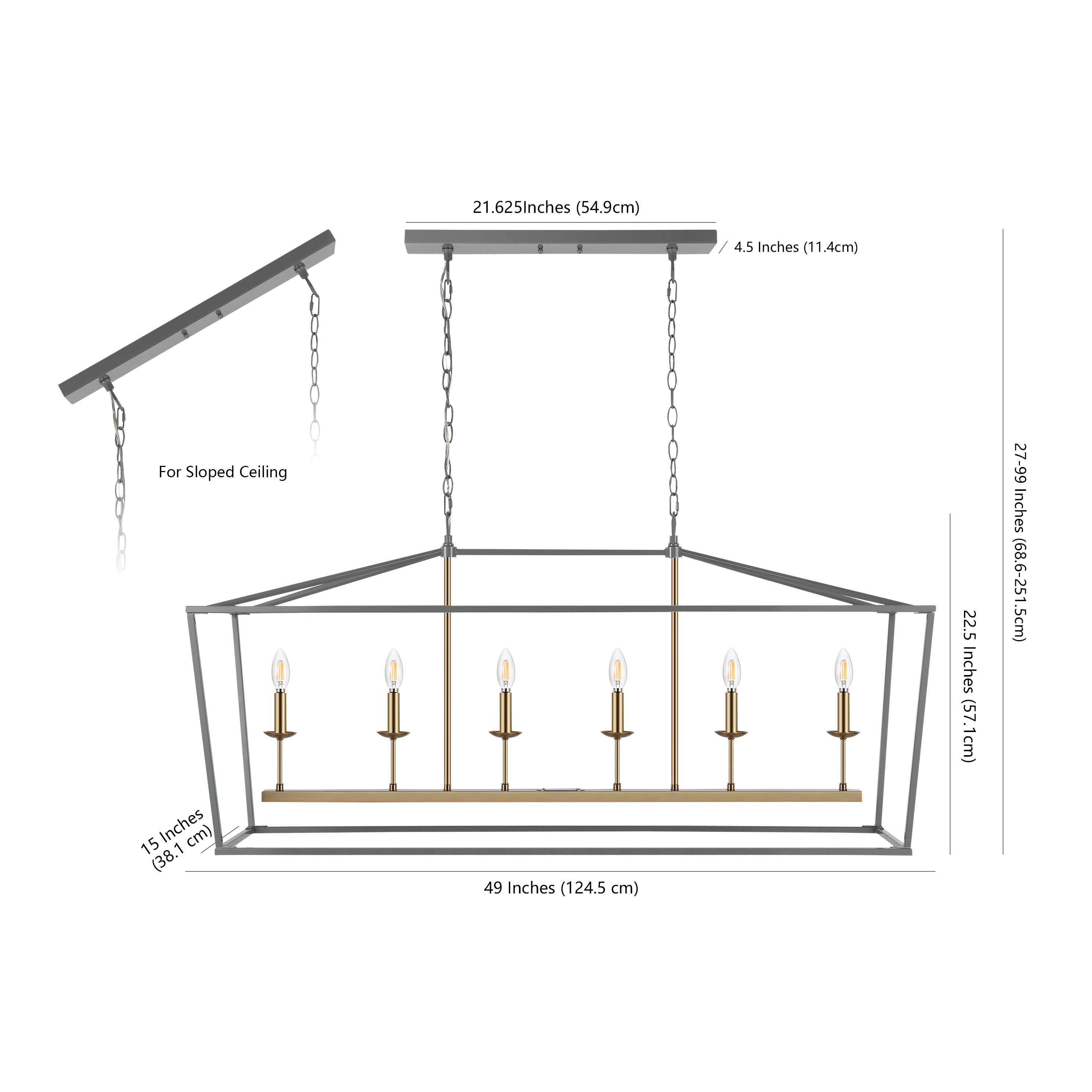 Pagoda Linear 6-Bulb Classic Traditional Metal LED Pendant