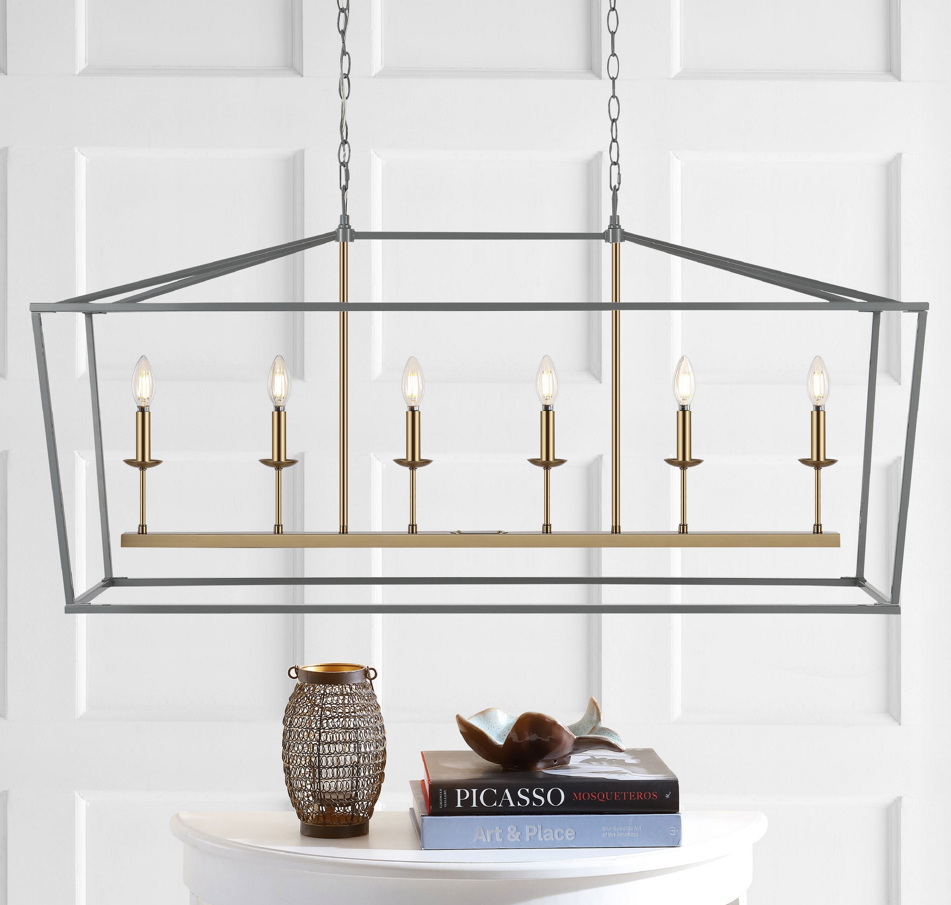 Pagoda Linear 6-Bulb Classic Traditional Metal LED Pendant