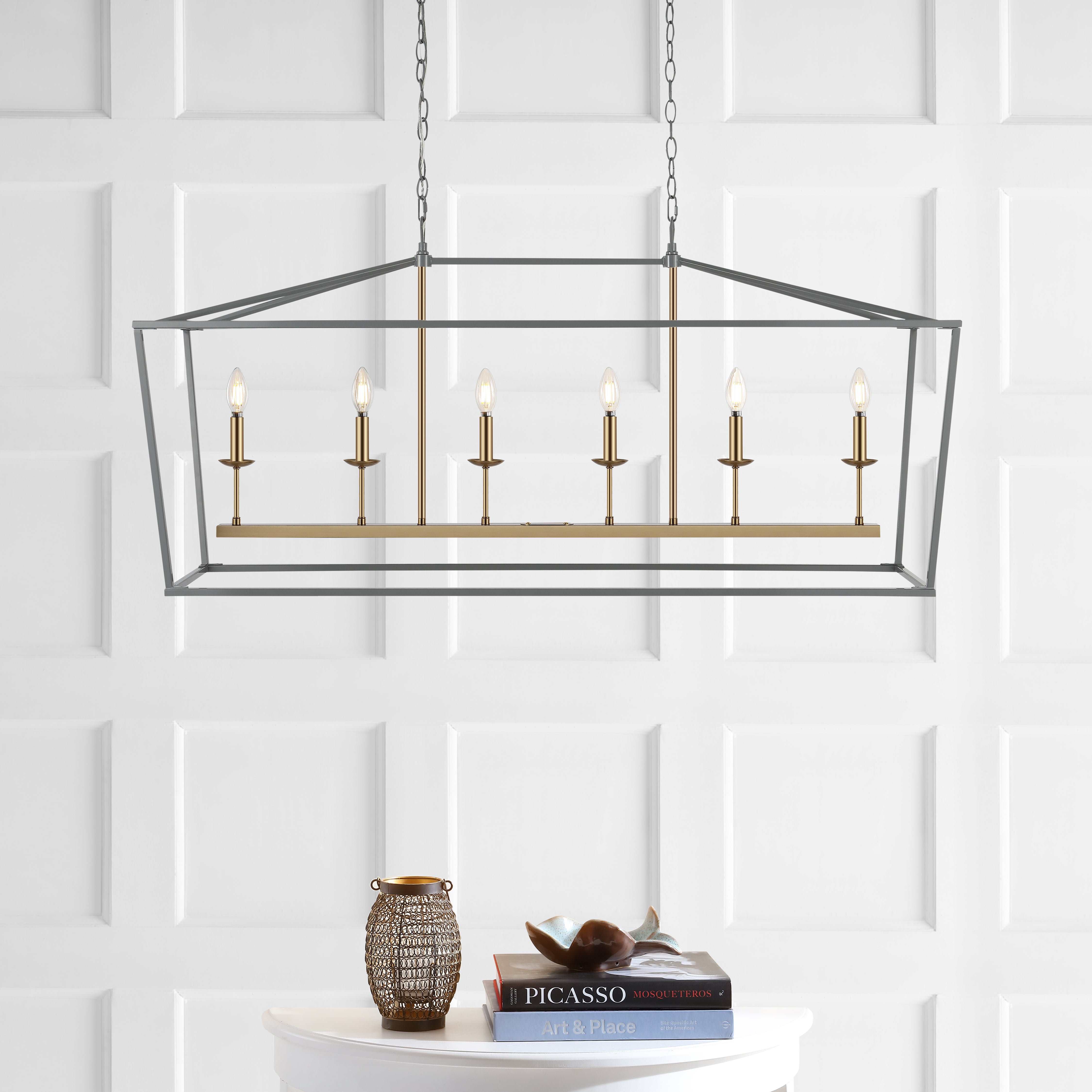 Pagoda Linear 6-Bulb Classic Traditional Metal LED Pendant