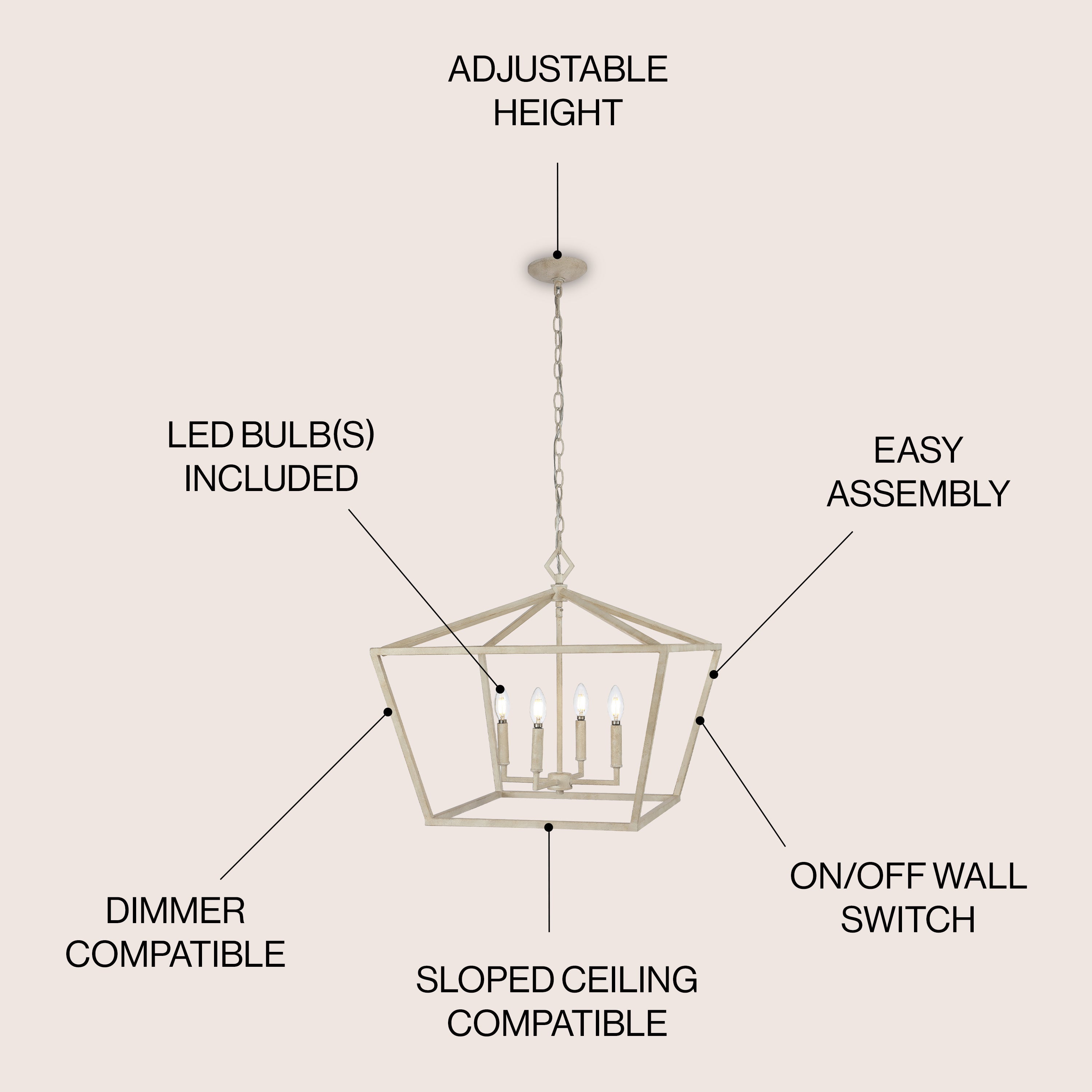 Gatsby 4-Light Adjustable Iron Rustic Glam LED Pendant