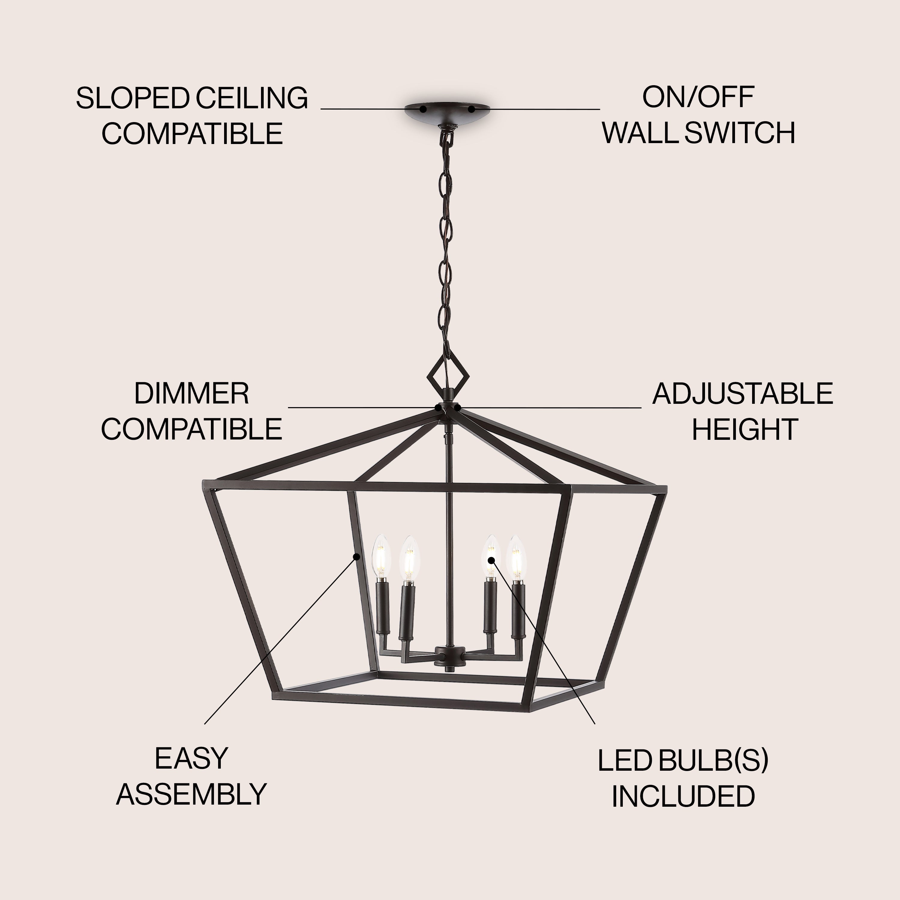 Gatsby 4-Light Adjustable Iron Rustic Glam LED Pendant