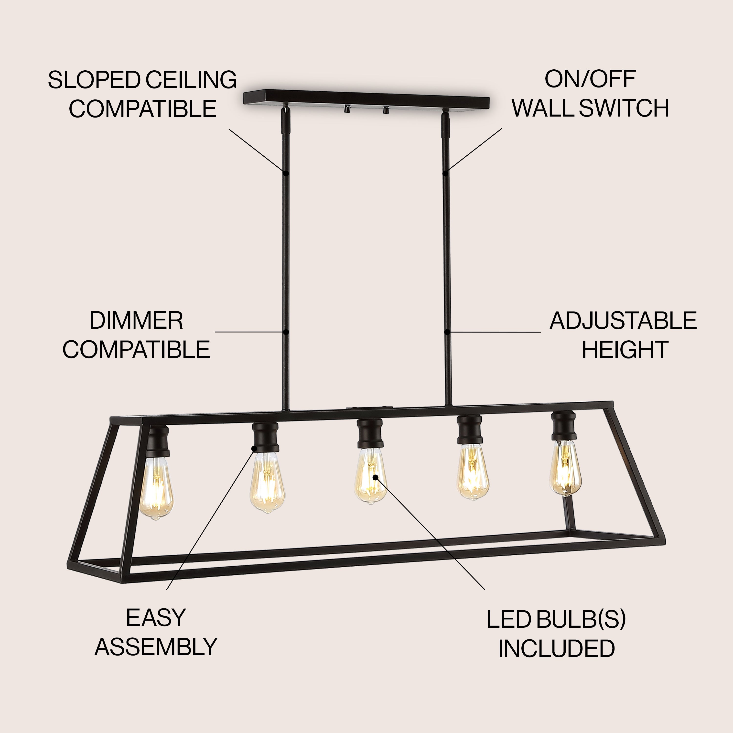 Floyd 5-Light Adjustable Iron Farmhouse Vintage LED Dimmable Pendant