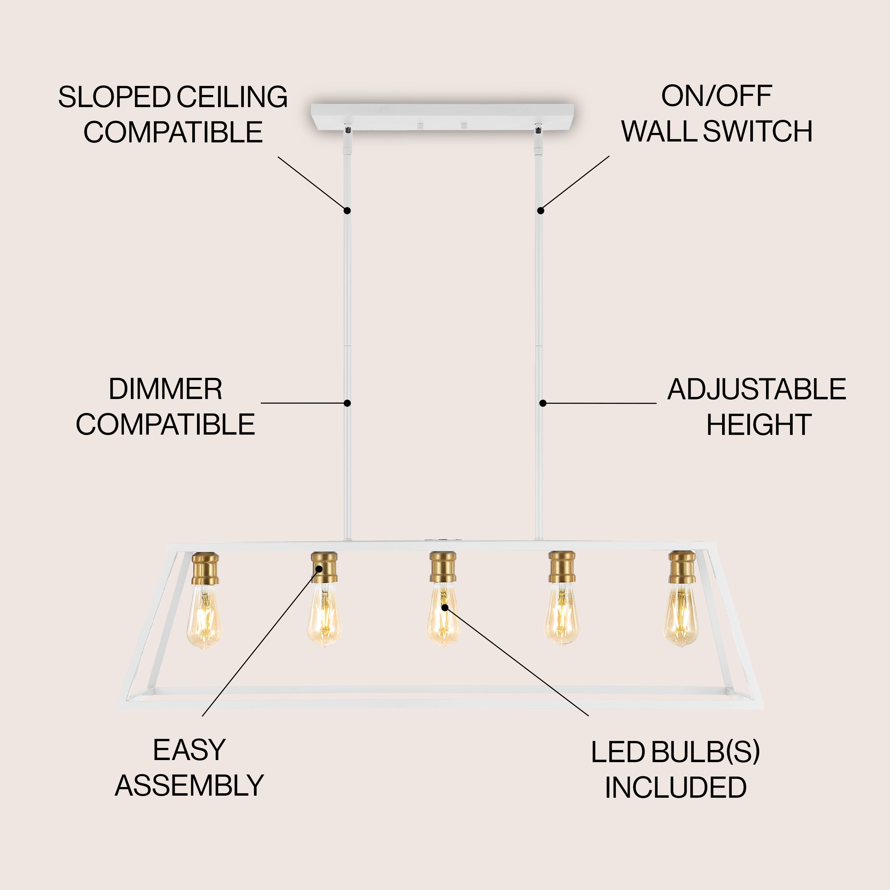 Floyd 5-Light Bohemian Farmhouse Iron Adjustable LED Pendant