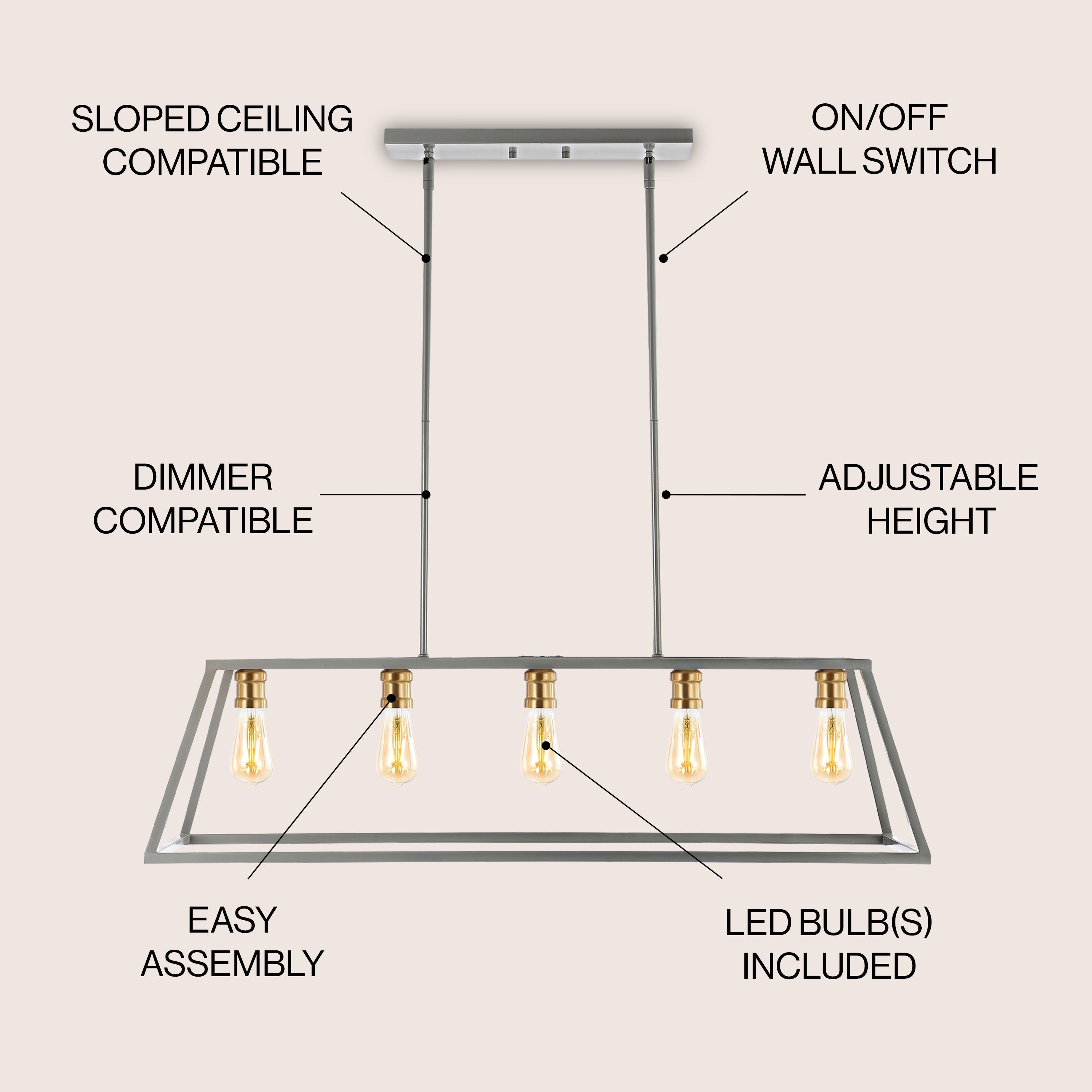 Floyd 5-Light Bohemian Farmhouse Iron Adjustable LED Pendant
