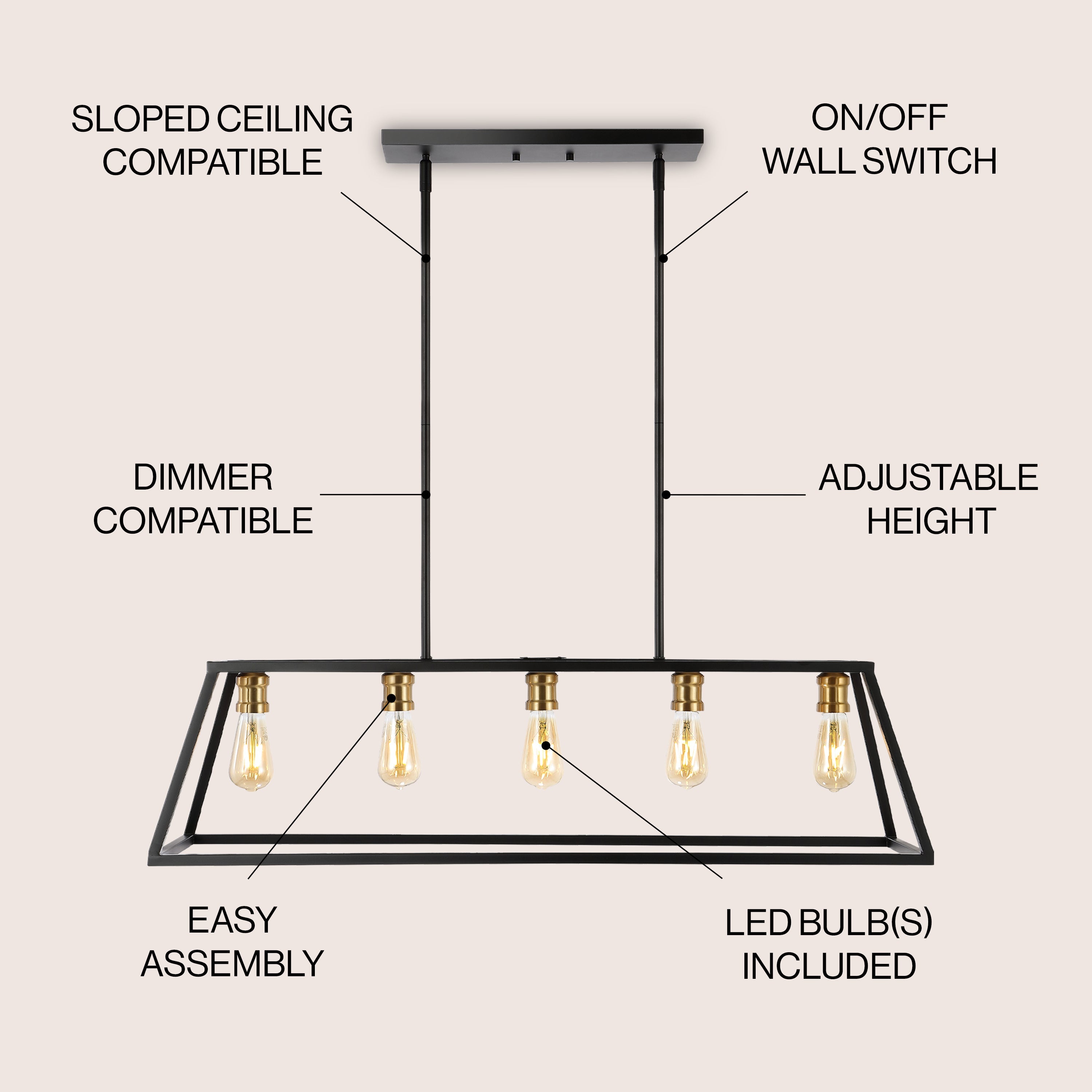 Floyd 5-Light Bohemian Farmhouse Iron Adjustable LED Pendant