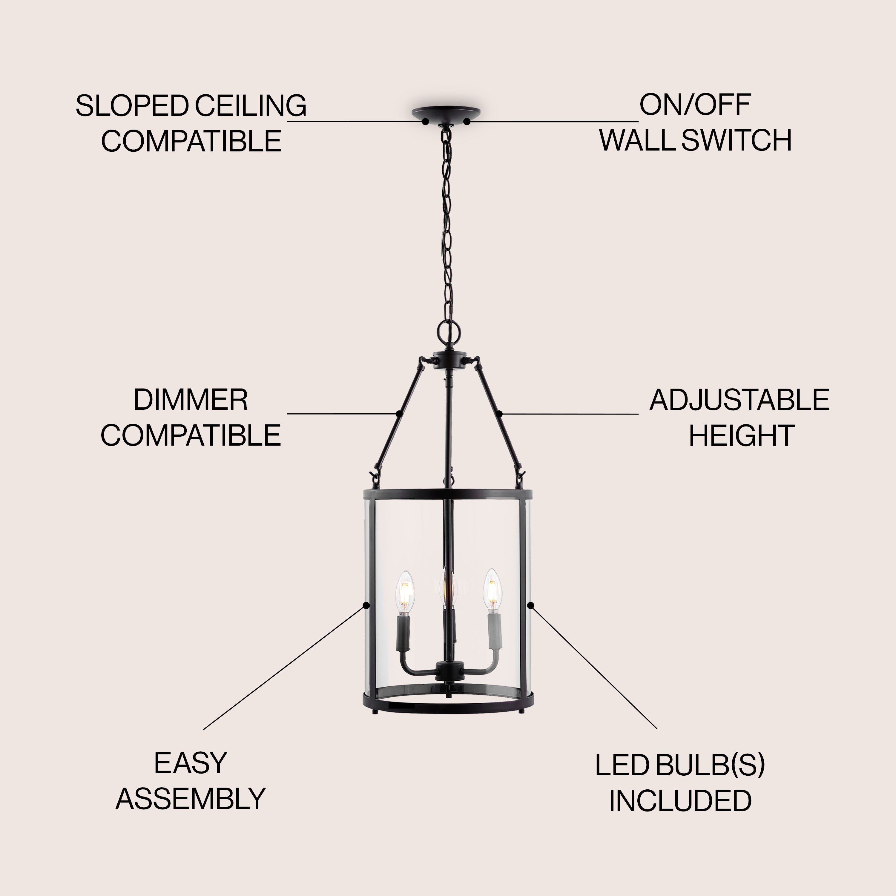 Kinsley 3-Light Industrial Farmhouse Iron/Glass LED Pendant