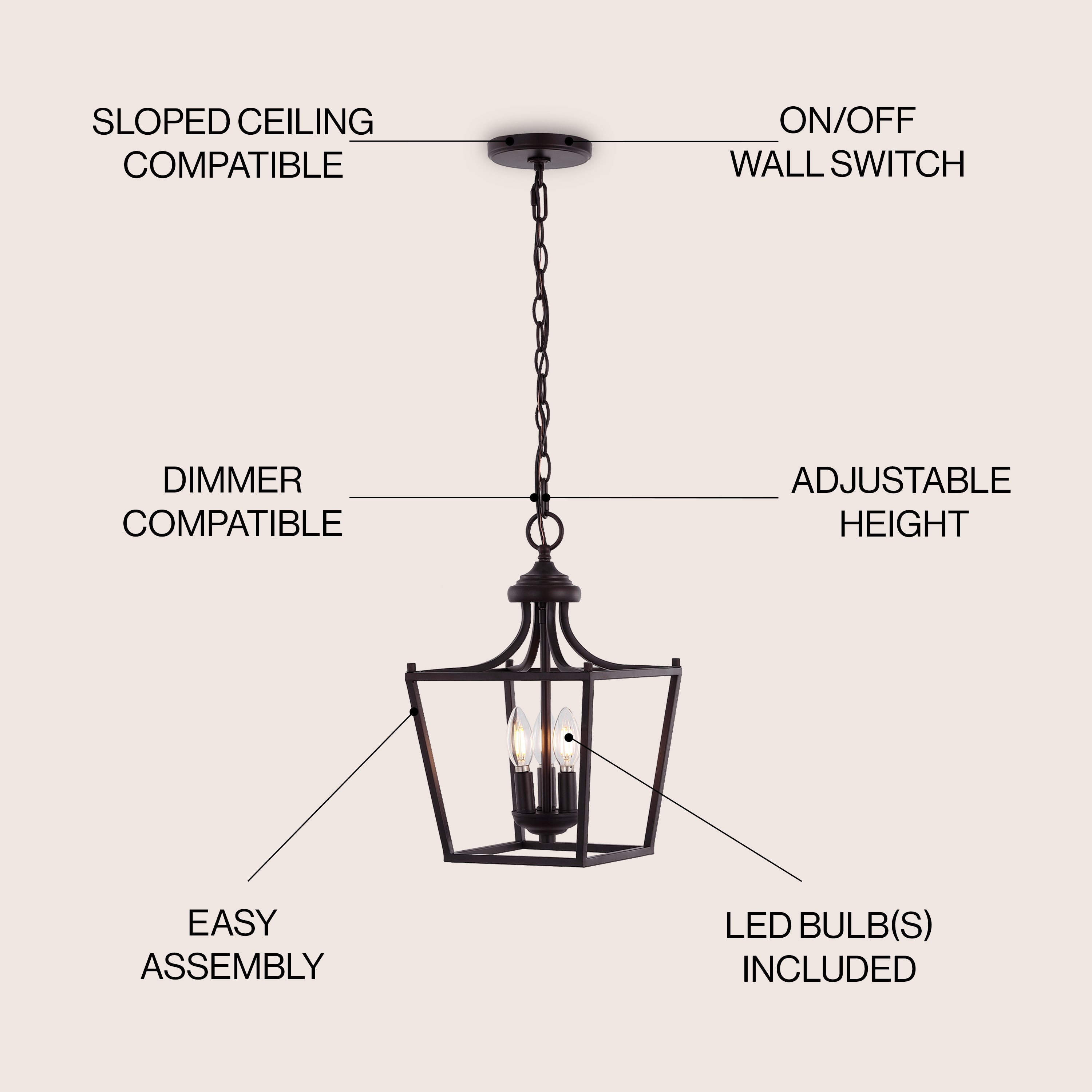 Camden 3-Light Iron Classic Midcentury Pendant Lantern