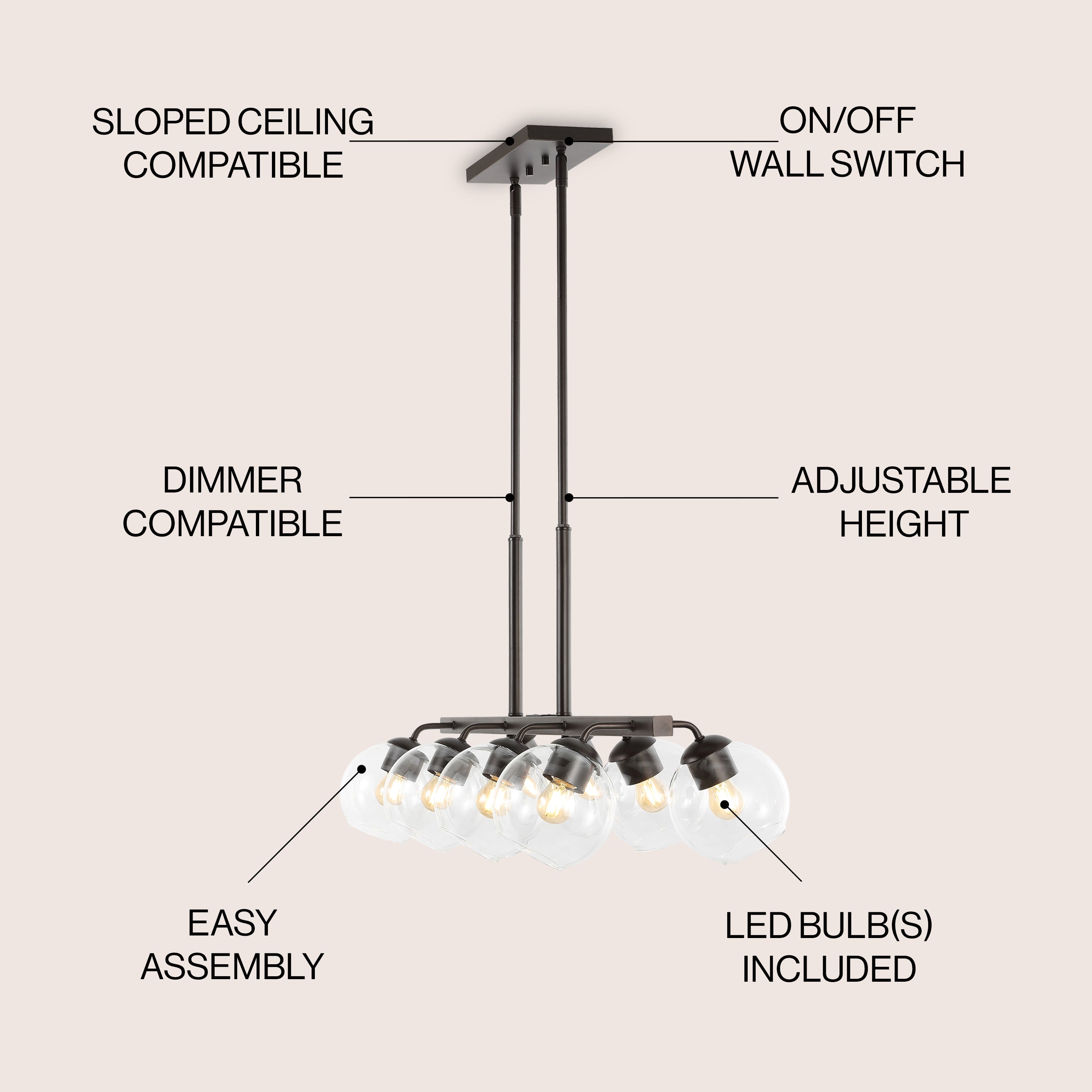 Julian 8-Light Farmhouse Bohemian Iron/Glass Linear LED Pendant