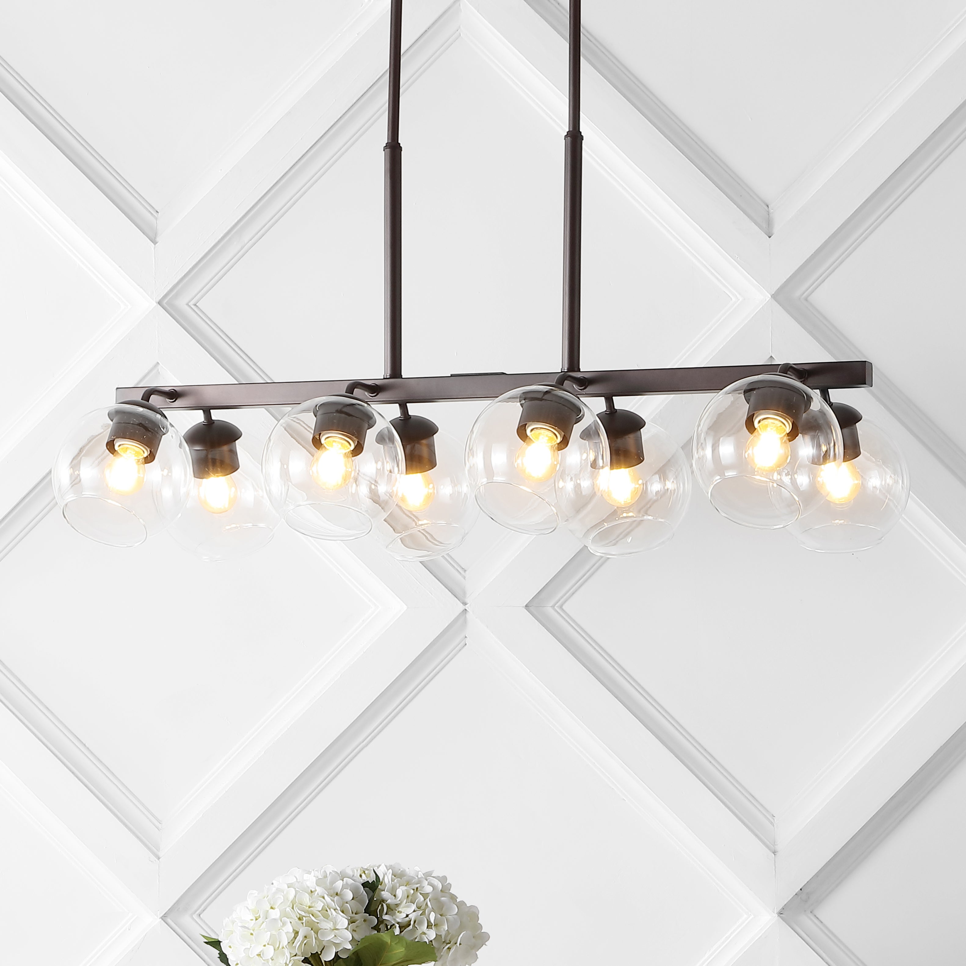 Julian 8-Light Farmhouse Bohemian Iron/Glass Linear LED Pendant