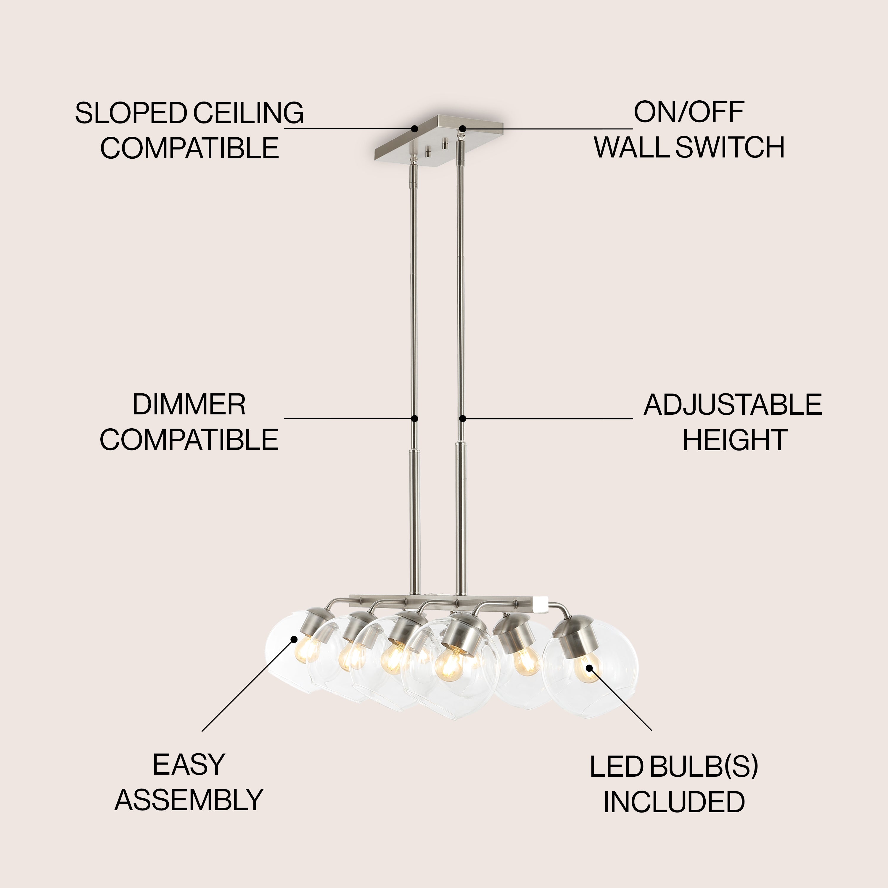 Julian 8-Light Farmhouse Bohemian Iron/Glass Linear LED Pendant