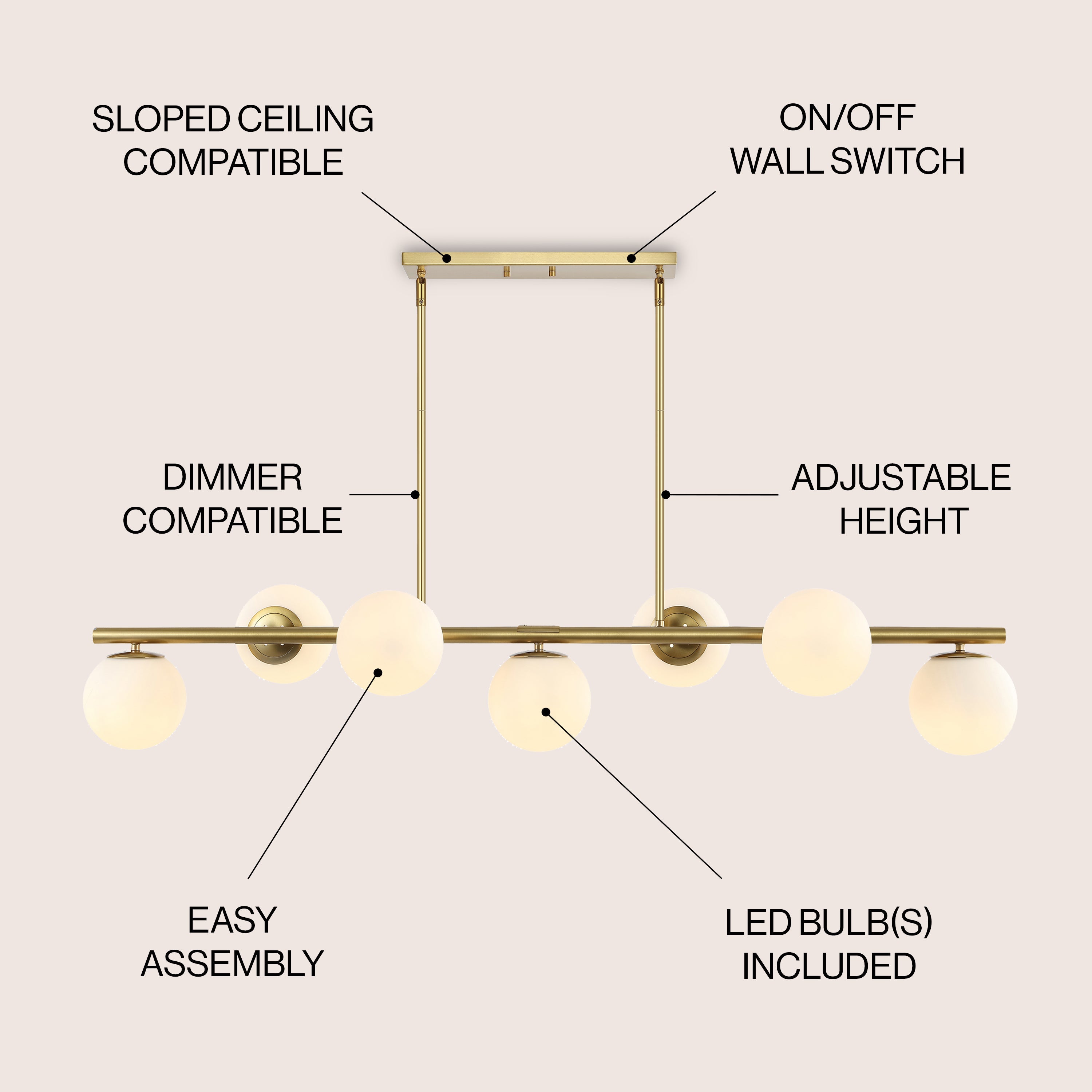 Luca 7-Light Modern Glam Iron Globe Linear LED Pendant