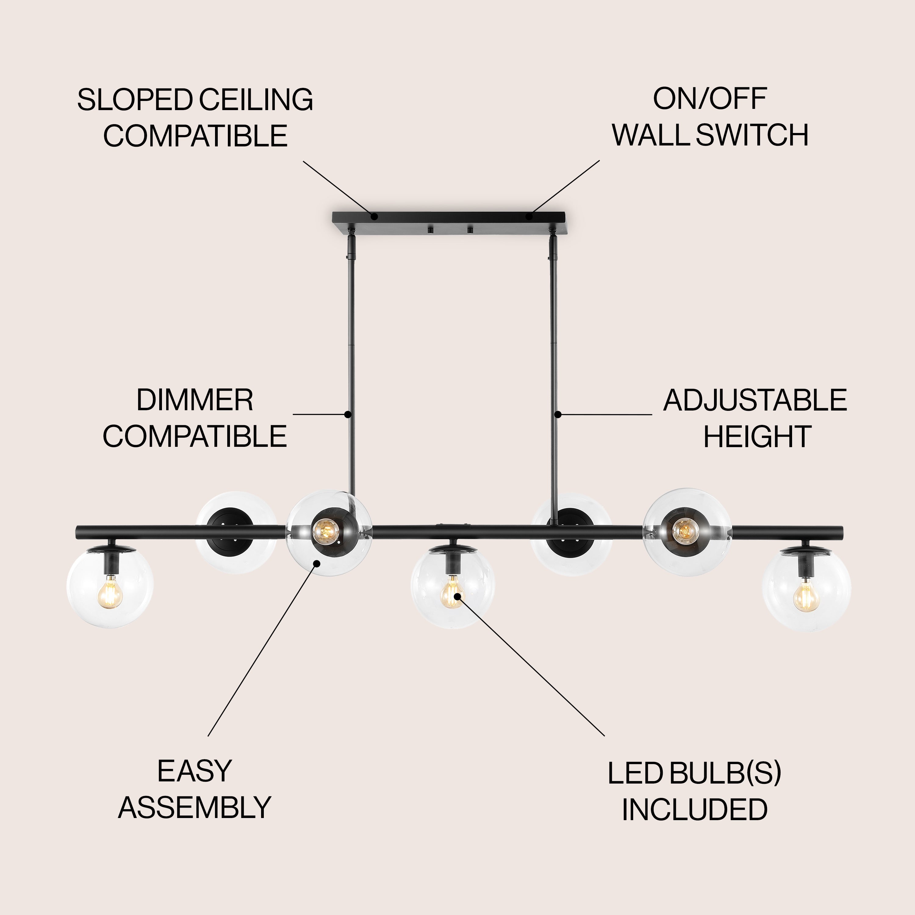 Luca 7-Light Modern Glam Iron Globe Linear LED Pendant