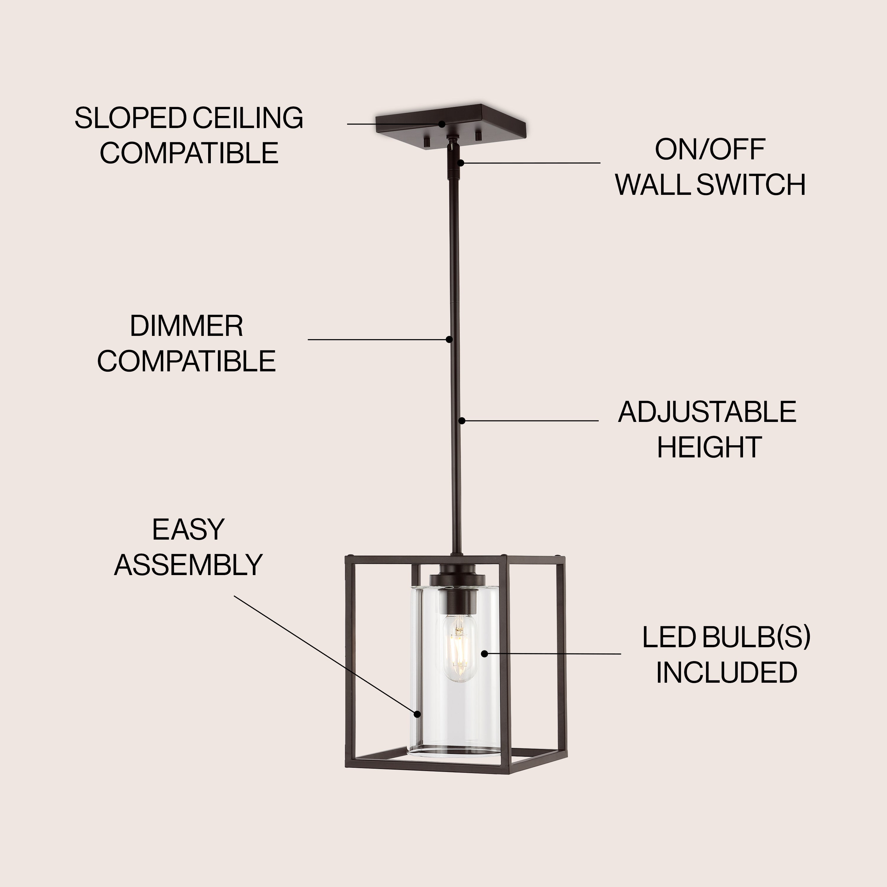 Quinn 1-Light Industrial Farmhouse Iron/Glass LED Pendant