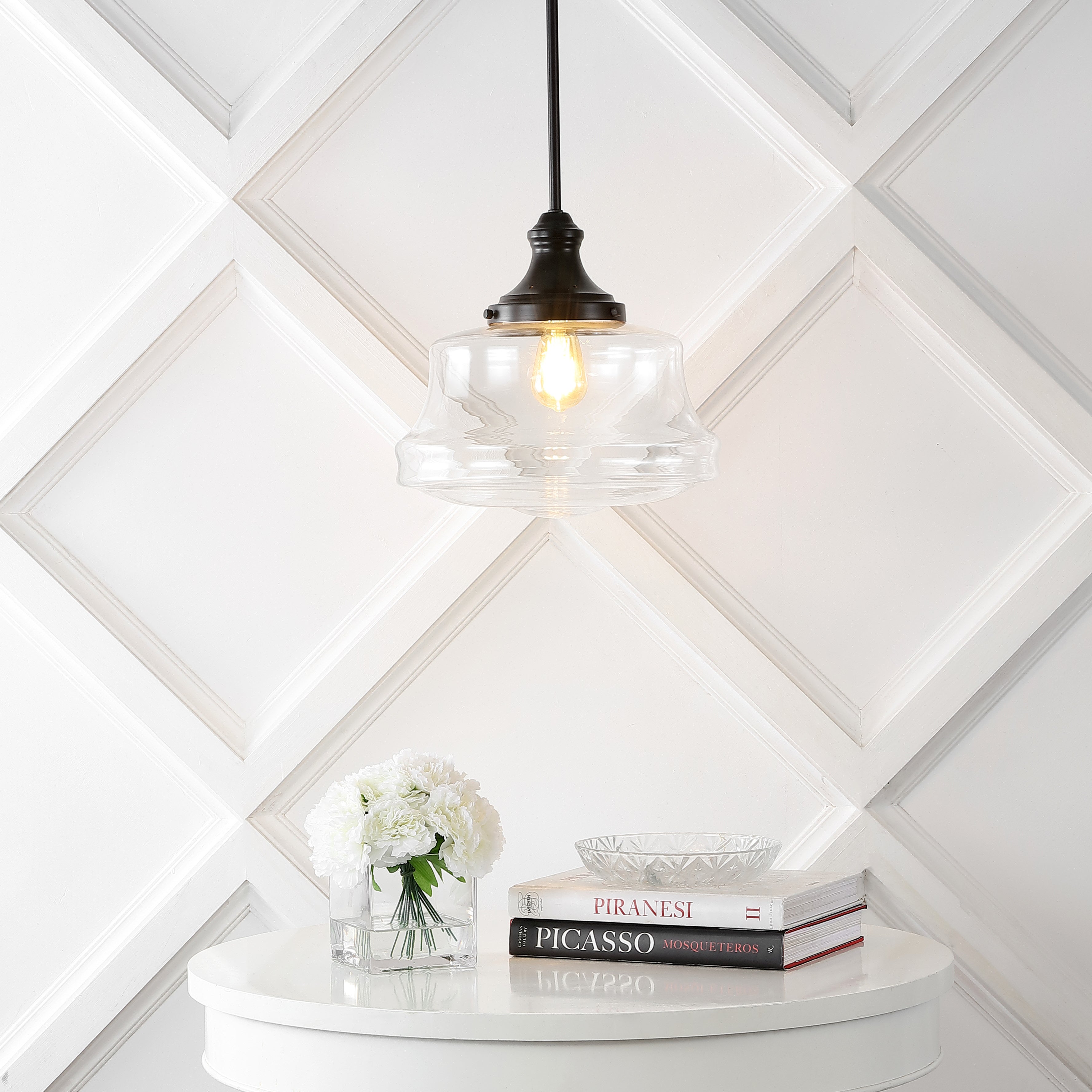 Schoolhouse 1-Light Bohemian Farmhouse Iron/Glass LED Pendant