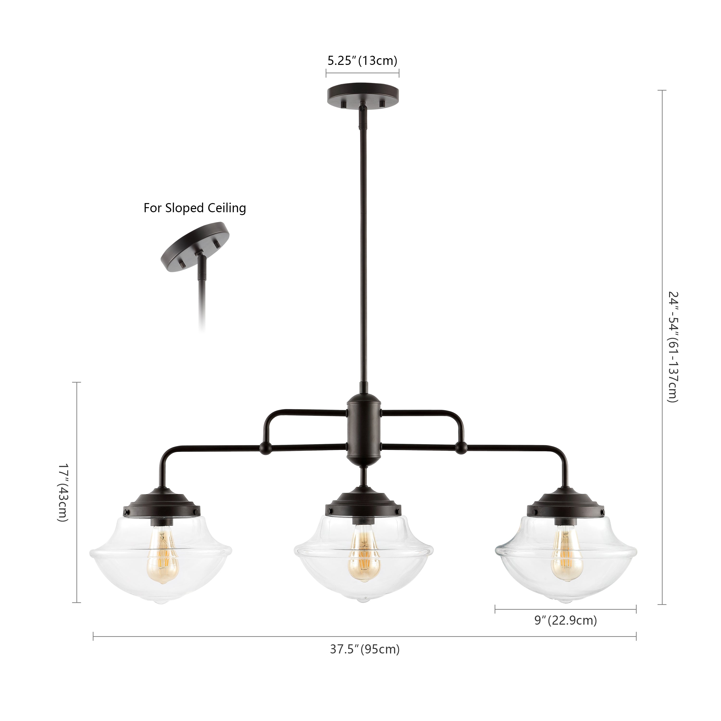 Avery 3-Light Industrial Farmhouse Rustic Iron/Glass Linear LED Pendant