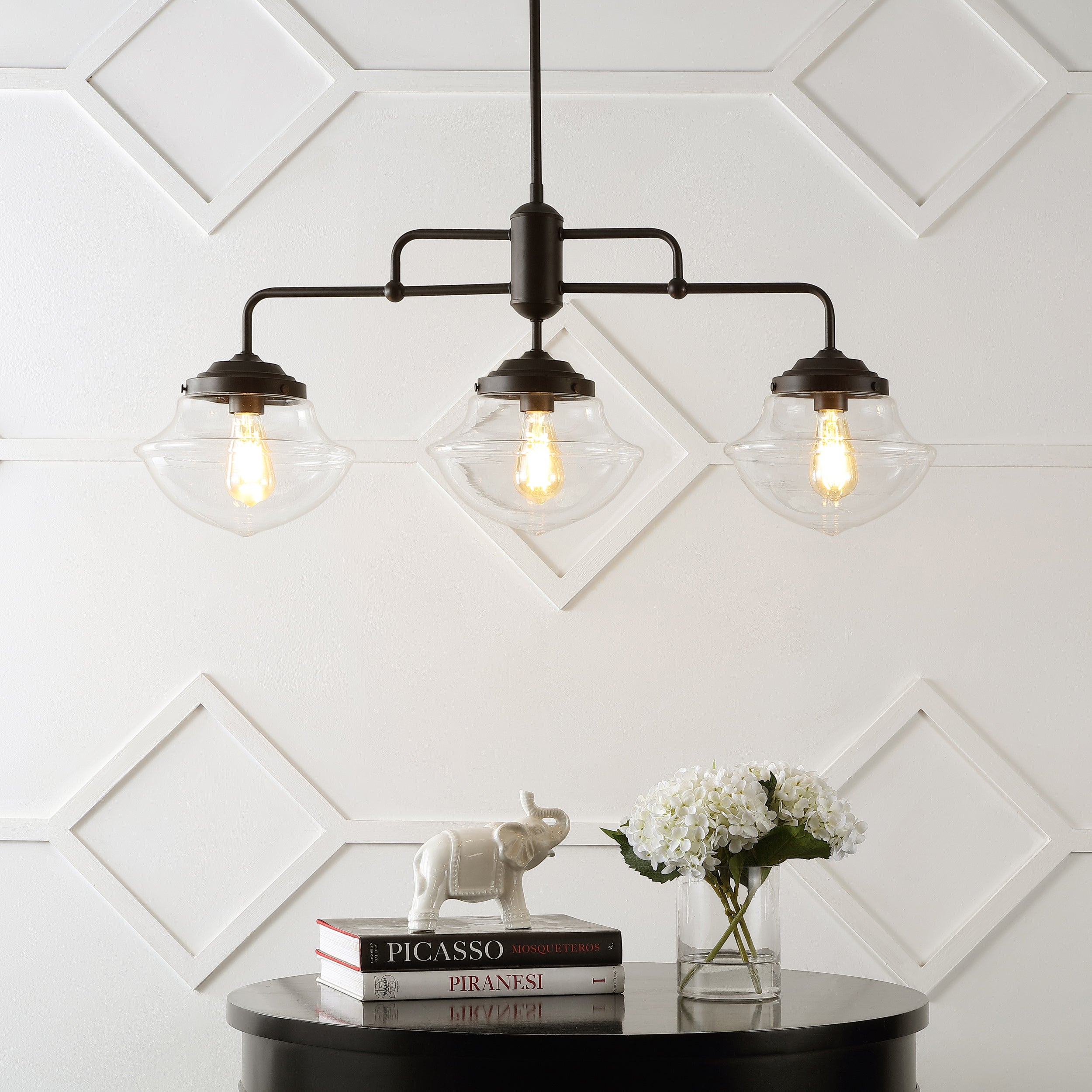 Avery 3-Light Industrial Farmhouse Rustic Iron/Glass Linear LED Pendant