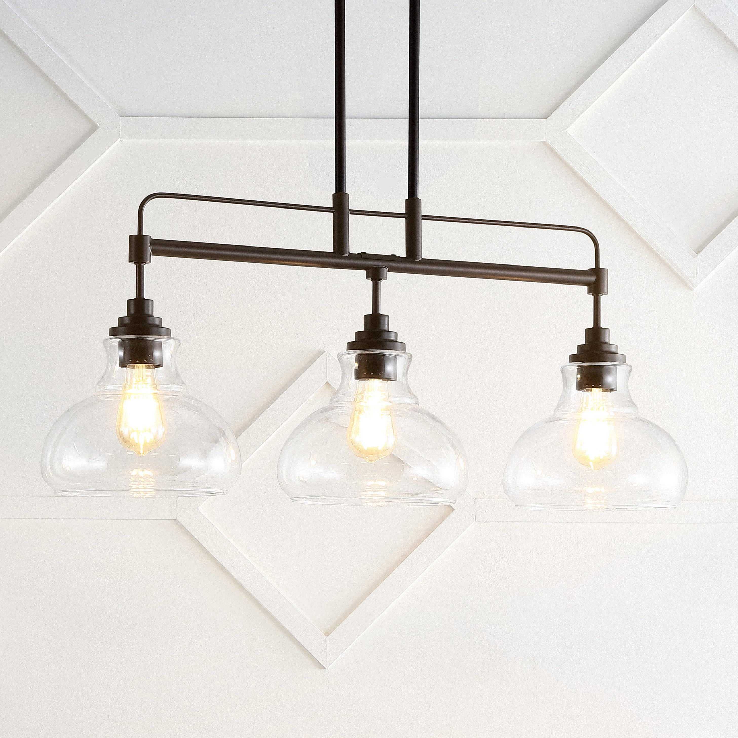 Marlowe 3-Light Farmhouse Industrial Iron/Glass Linear LED Pendant