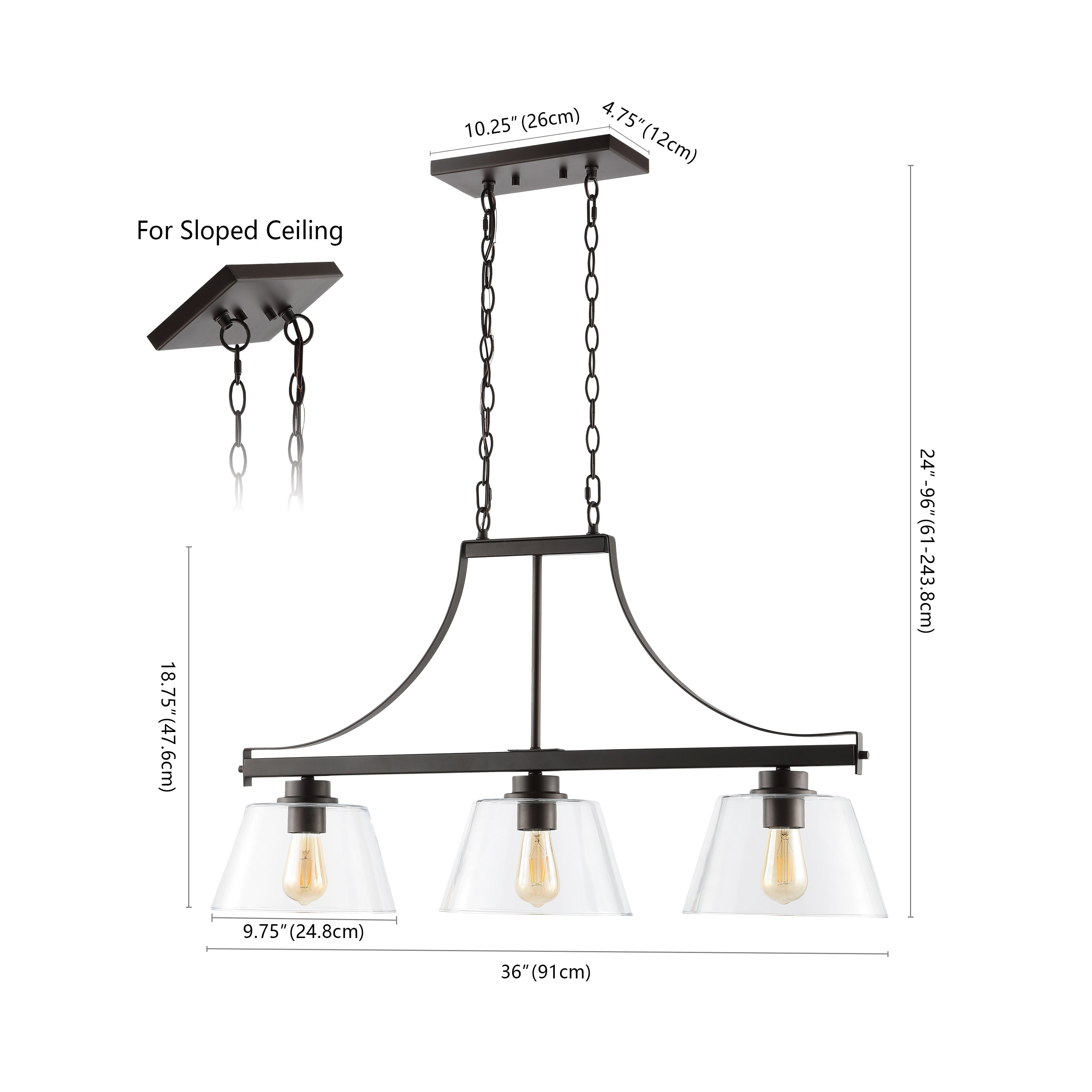 Jayden 3-Light Industrial Farmhouse Iron/Glass Linear LED Pendant
