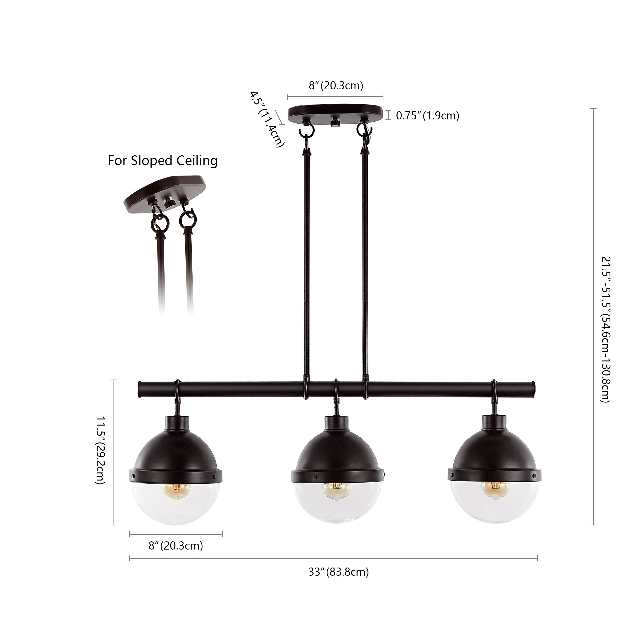 Caleb 3-Light Industrial Farmhouse Iron/Glass Linear LED Pendant
