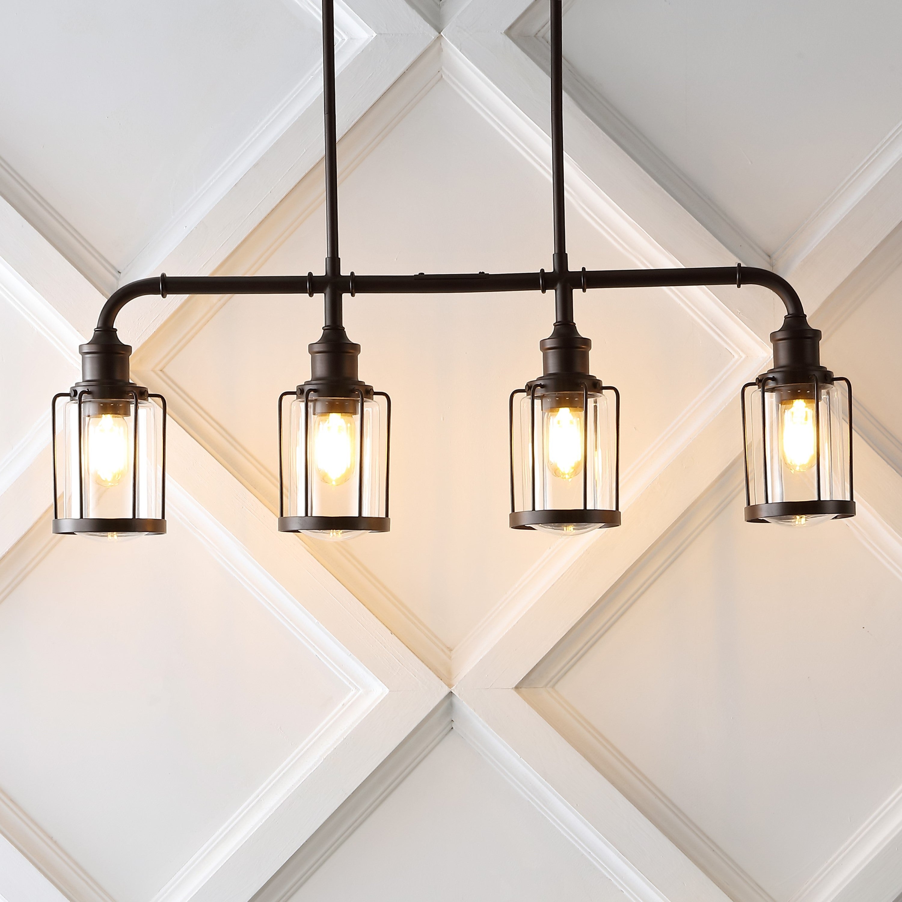 Abbott 4-Light Farmhouse Industrial Iron/Glass Linear LED Pendant