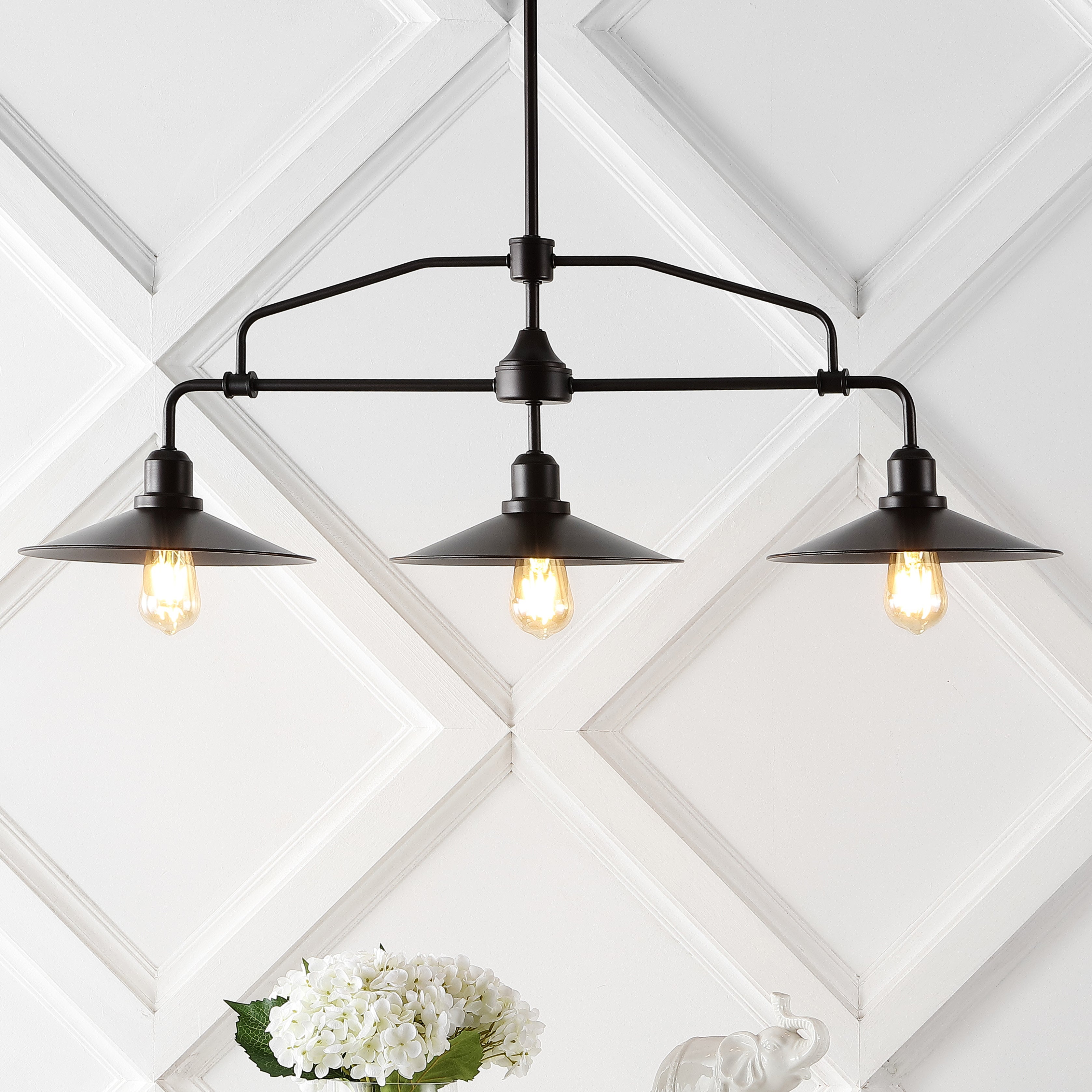 Nathan 3-Light Industrial Farmhouse Iron Linear LED Pendant