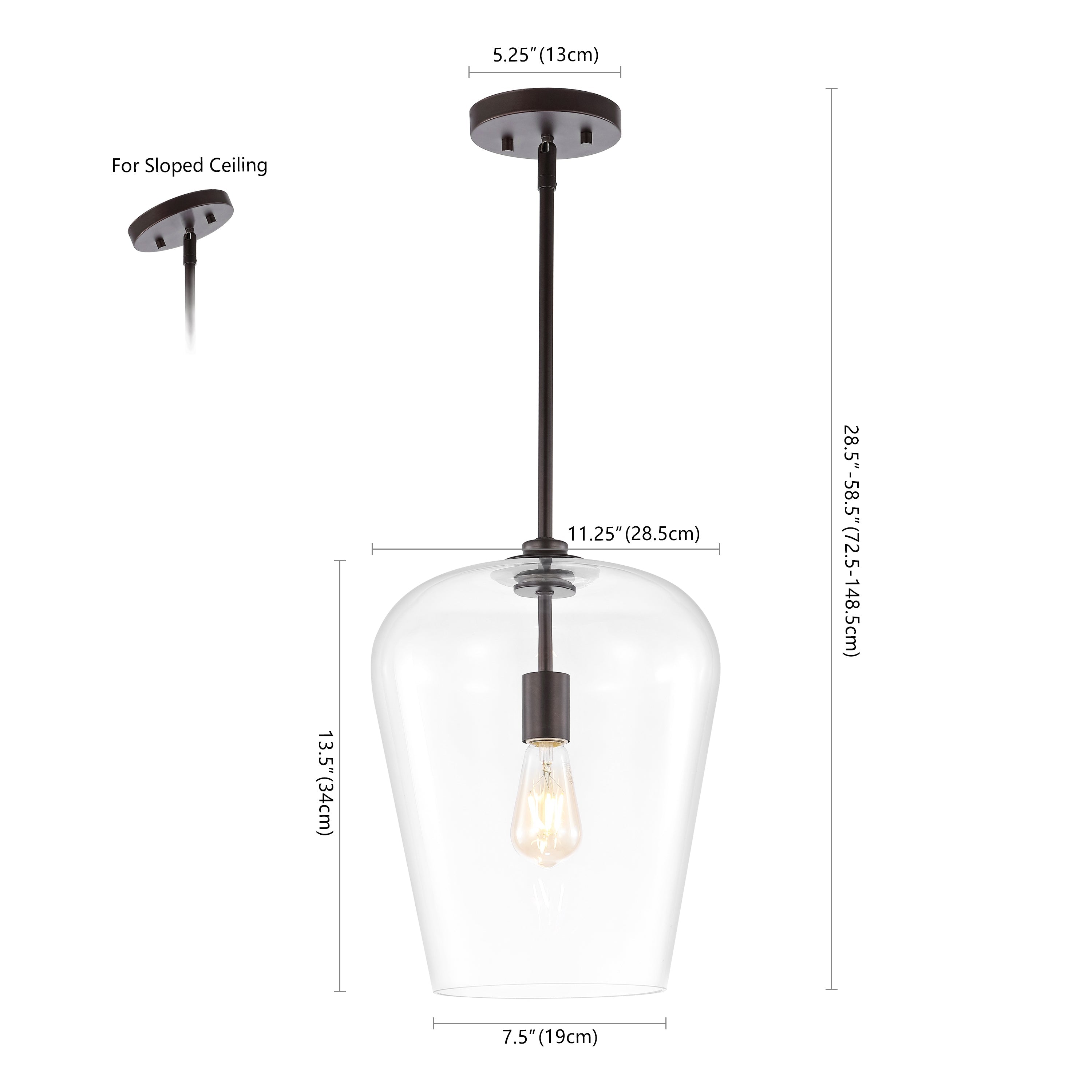 Hayes 1-Light Industrial Farmhouse Iron/Glass LED Pendant