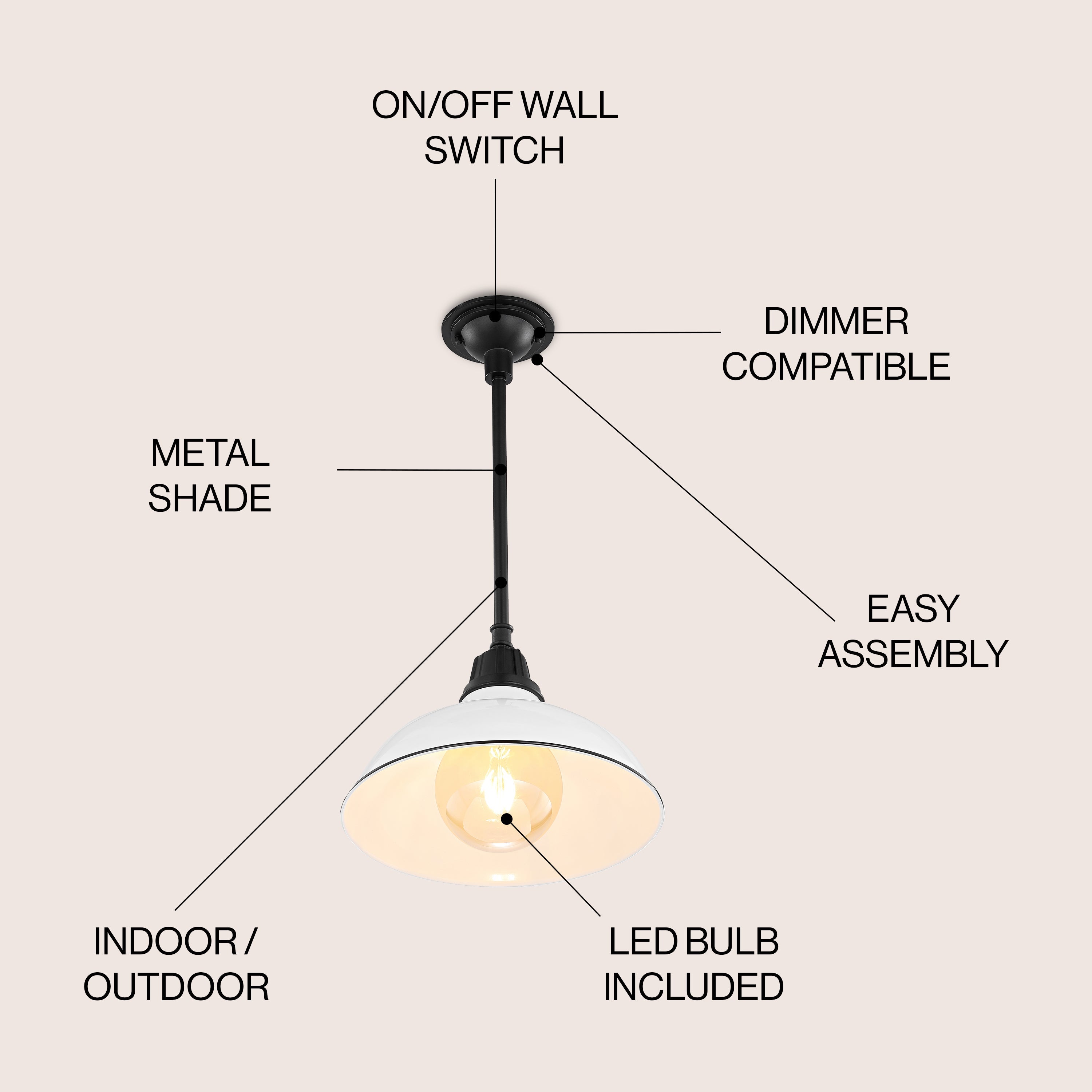 Jasper 1-Light Farmhouse Industrial Indoor/Outdoor Iron LED Pendant