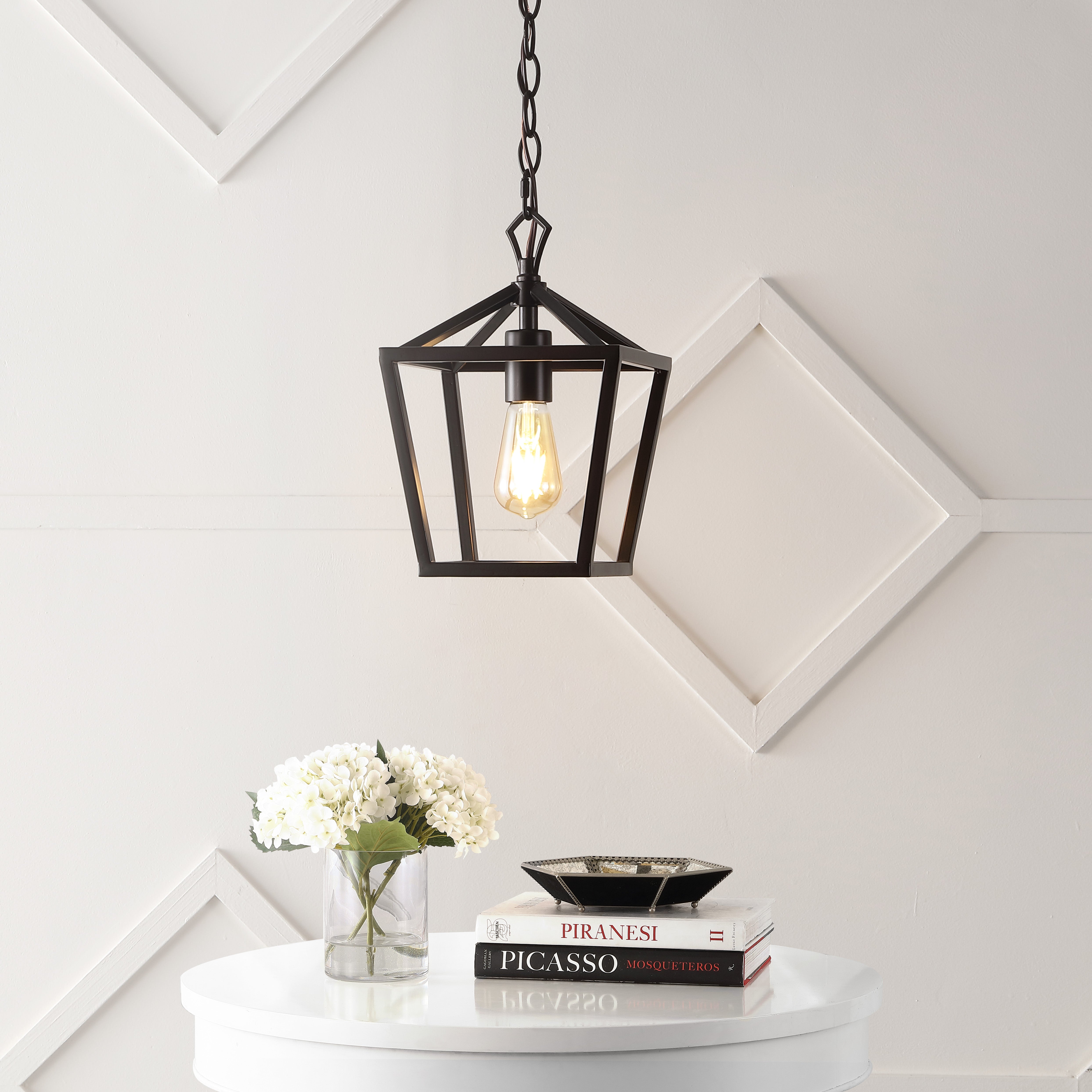 Oslin 1-Light Vintage Farmhouse Iron Chain Pagoda LED Pendant Lantern