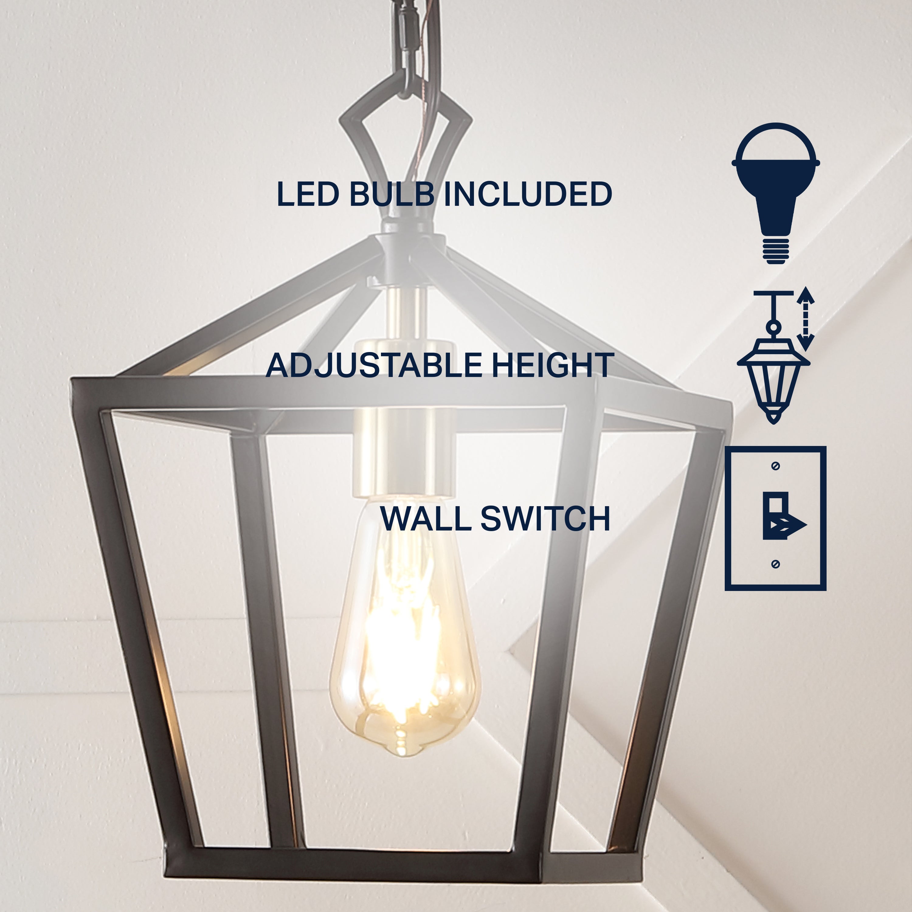 Oslin 1-Light Vintage Farmhouse Iron Chain Pagoda LED Pendant Lantern