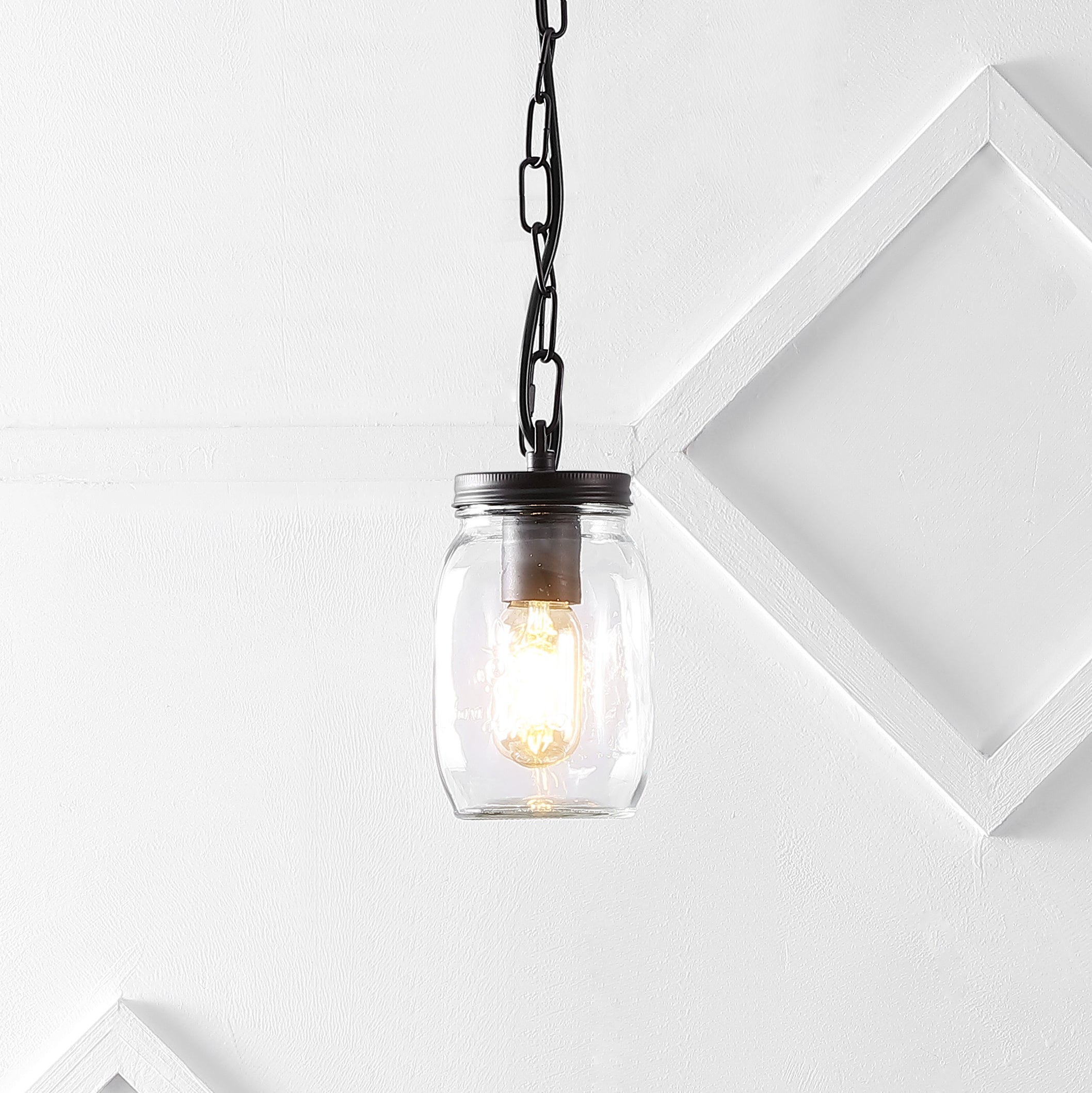 Gaines 1-Light Farmhouse Industrial Iron Mason Jar LED Pendant