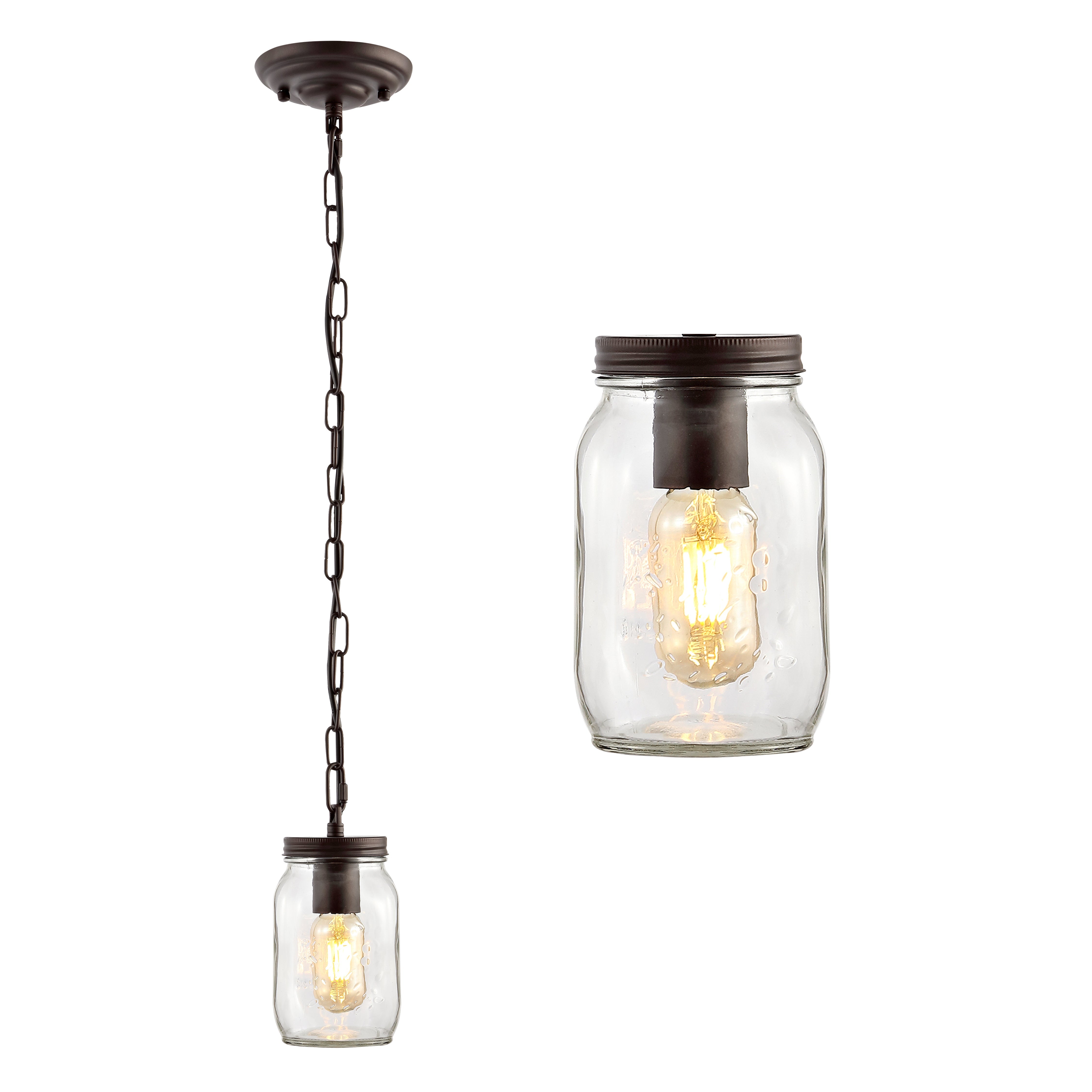 Gaines 1-Light Farmhouse Industrial Iron Mason Jar LED Pendant