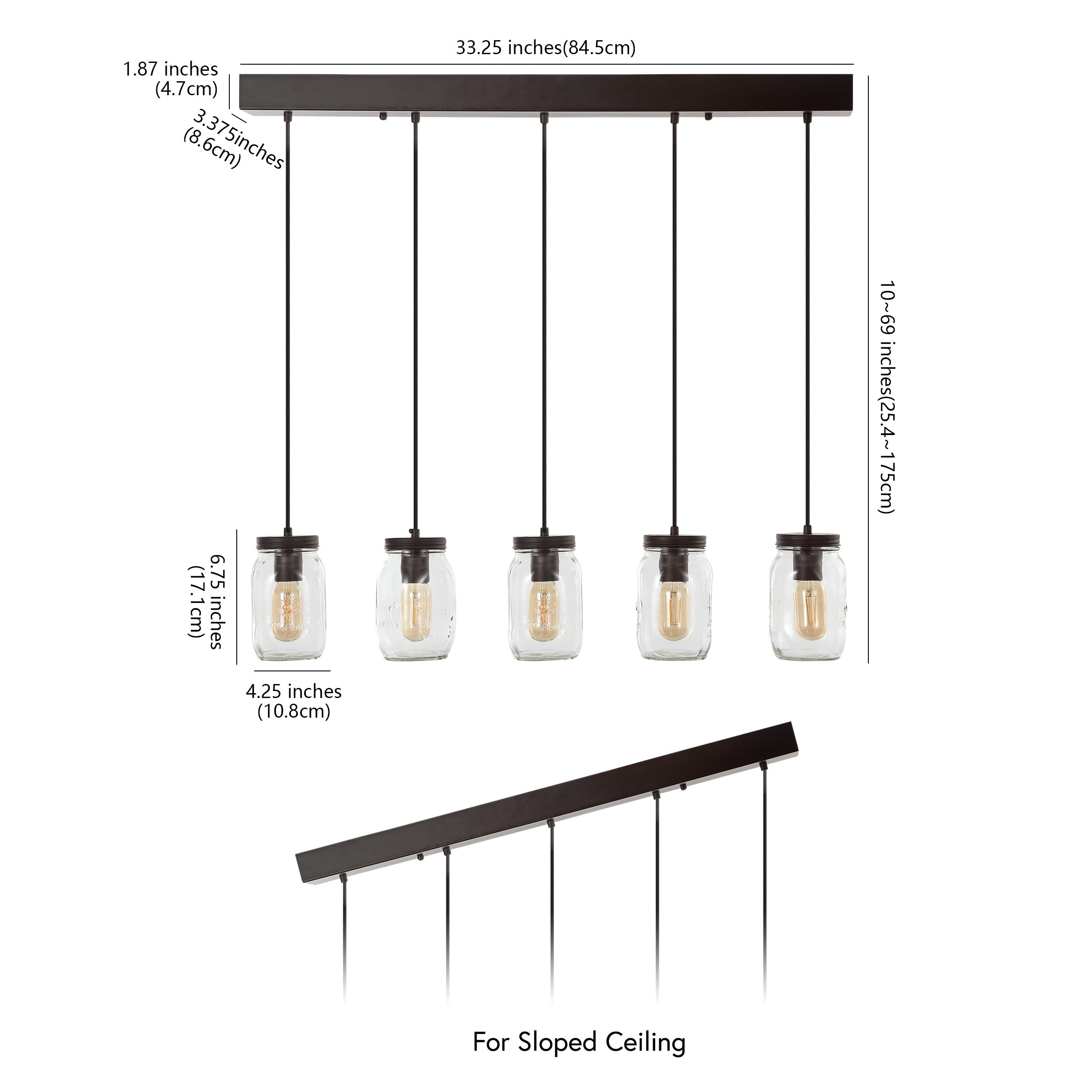 Gaines 5-Light Farmhouse Industrial Iron Mason Jar Linear LED Pendant