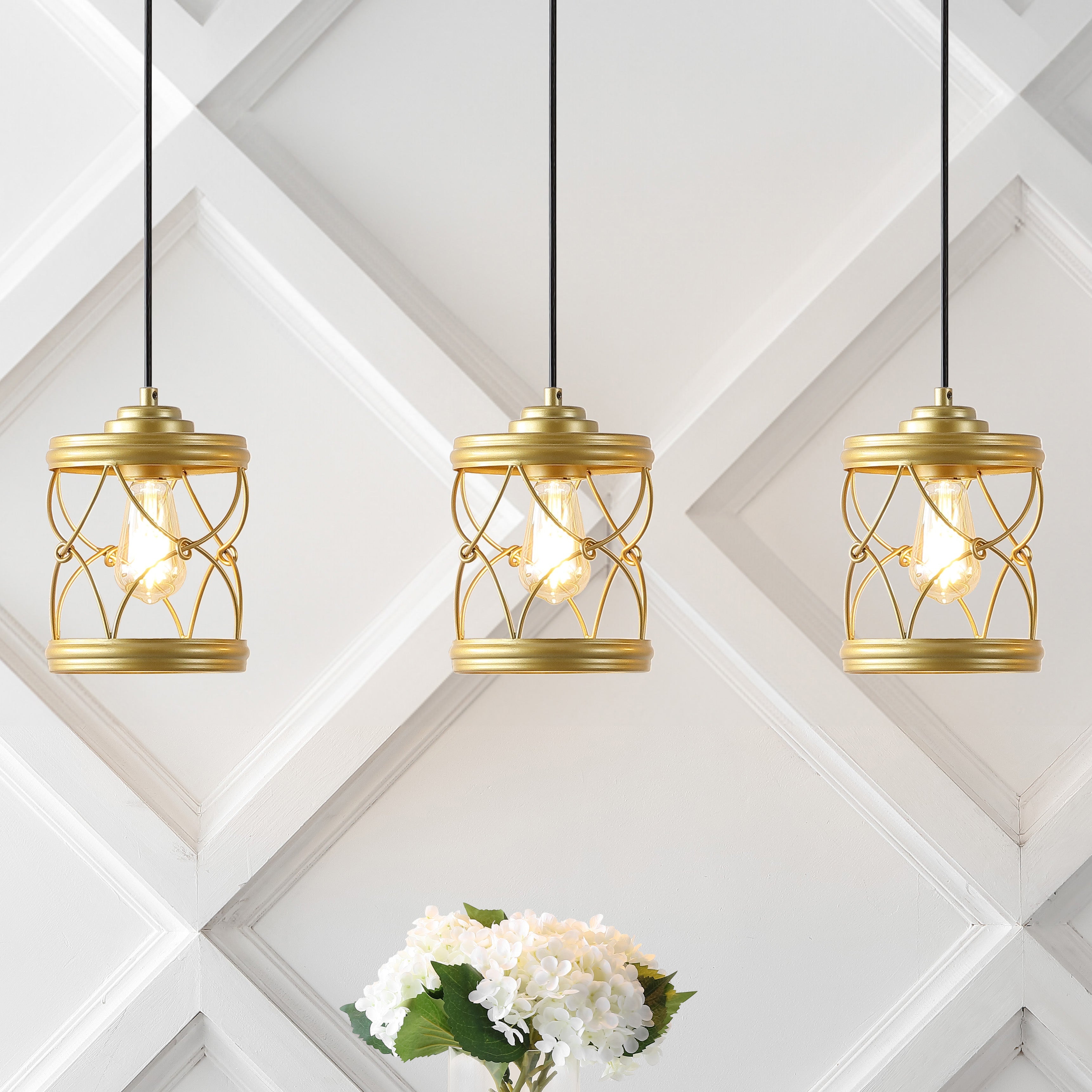 Marelle 1-Light Farmhouse Industrial Iron Filigree Caged Jar LED Pendant