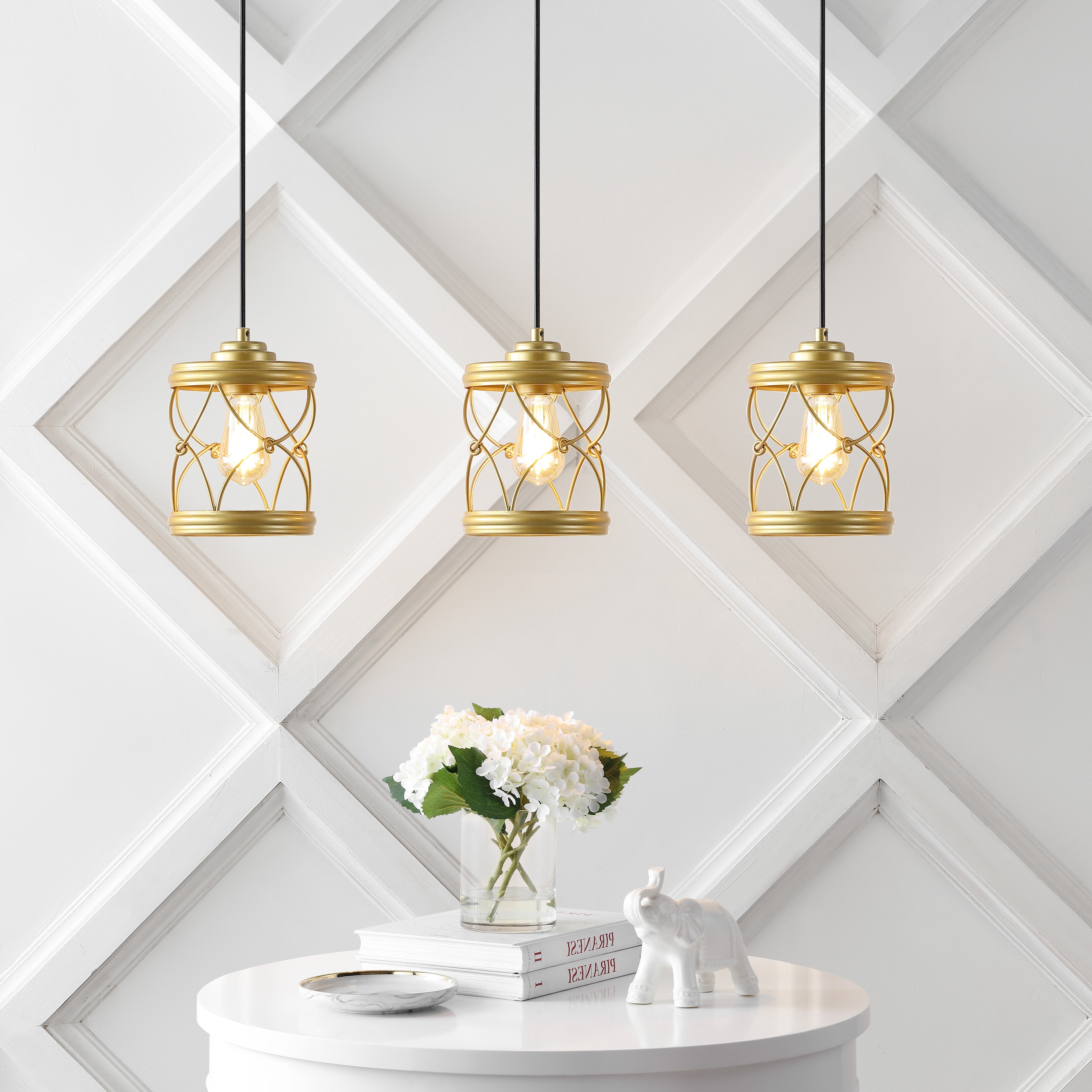 Marelle 1-Light Farmhouse Industrial Iron Filigree Caged Jar LED Pendant