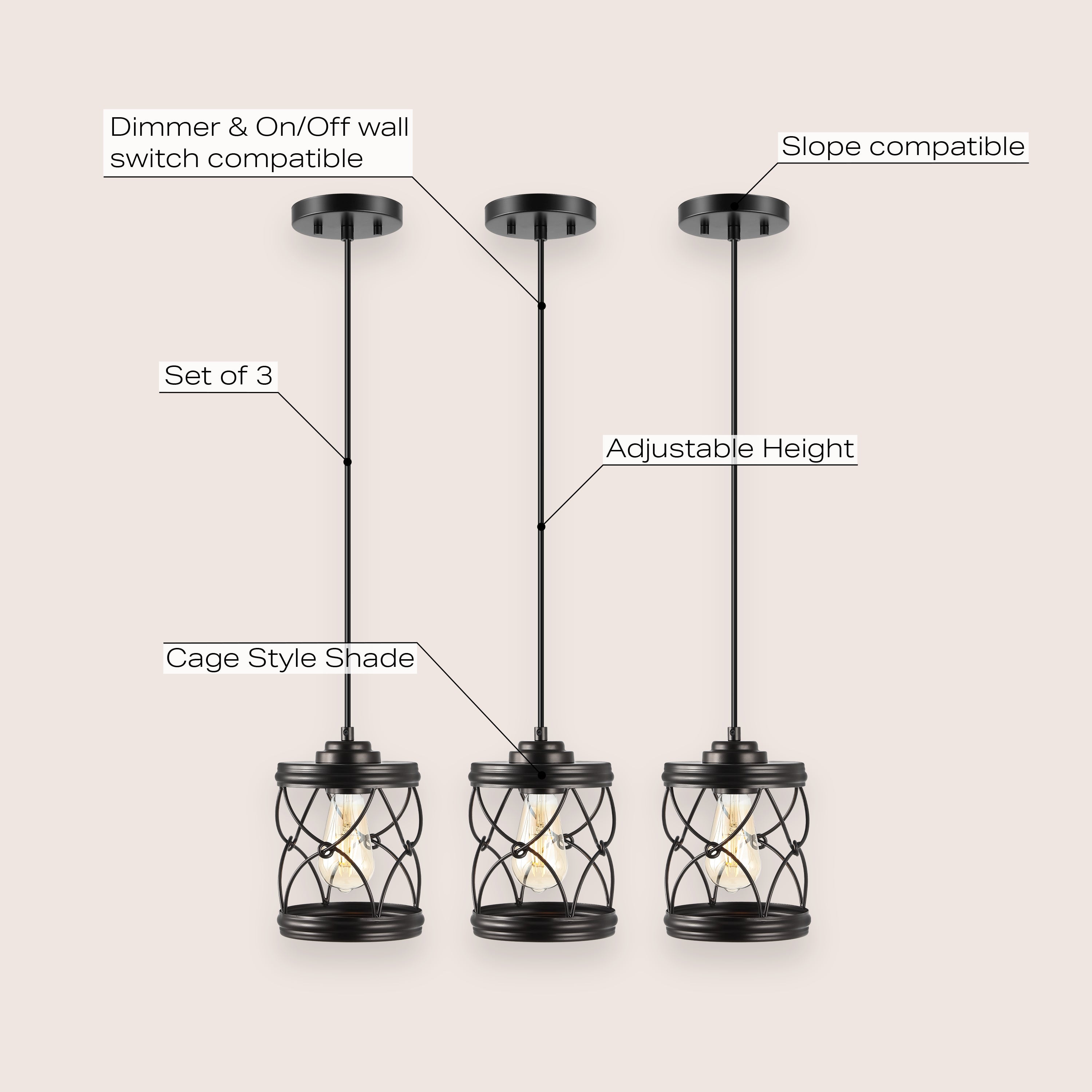 Marelle 1-Light Farmhouse Industrial Iron Filigree Caged Jar LED Pendant