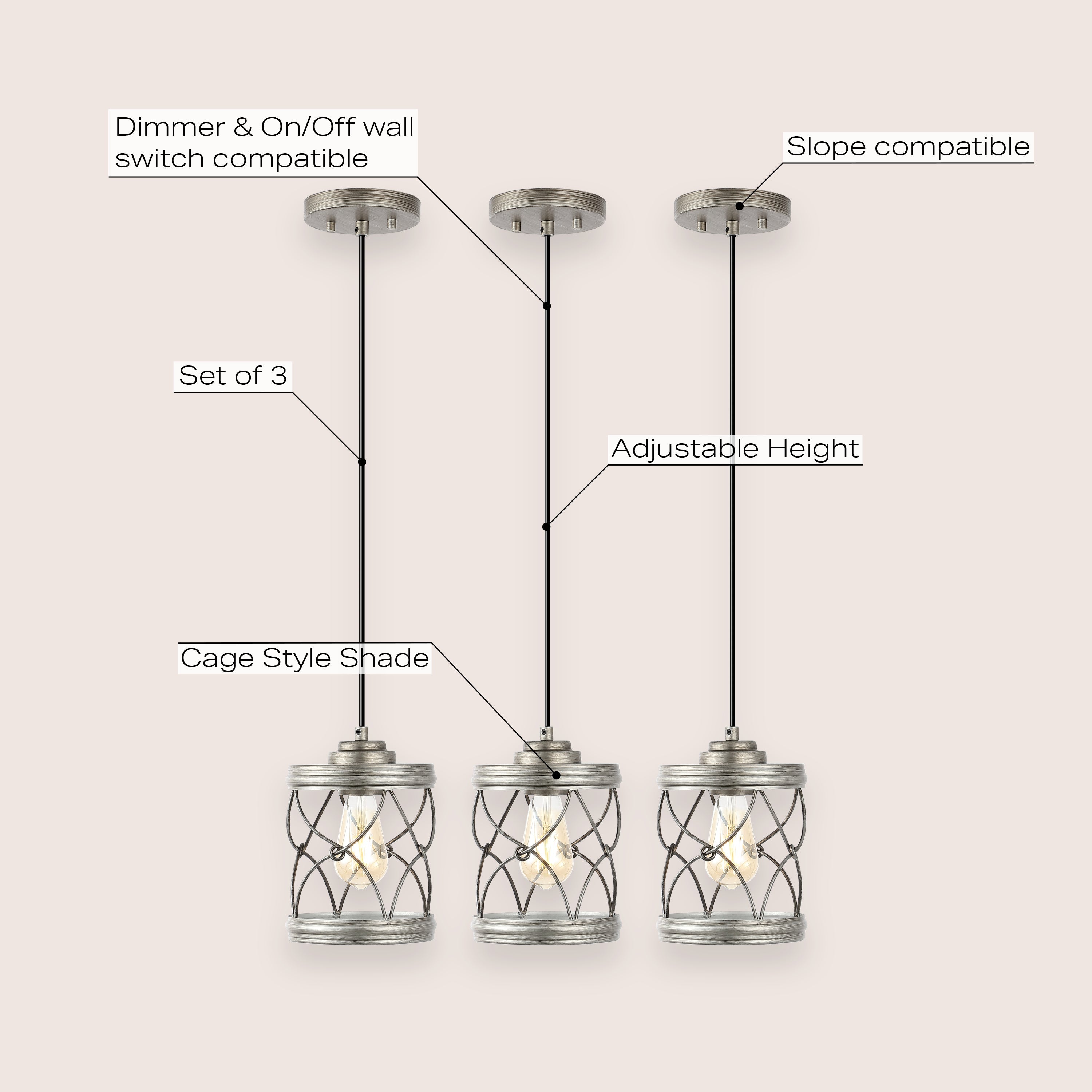 Marelle 1-Light Farmhouse Industrial Iron Filigree Caged Jar LED Pendant