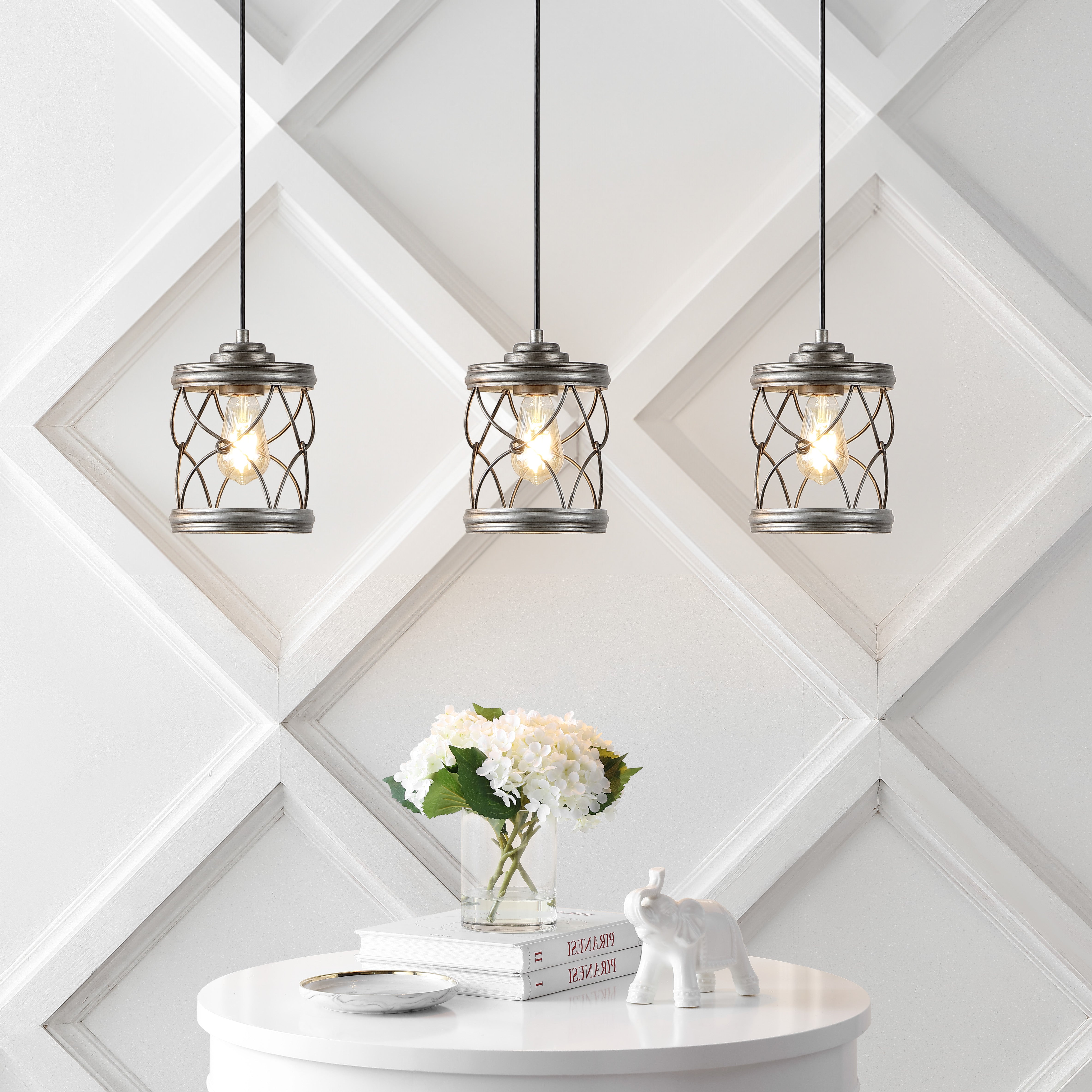 Marelle 1-Light Farmhouse Industrial Iron Filigree Caged Jar LED Pendant