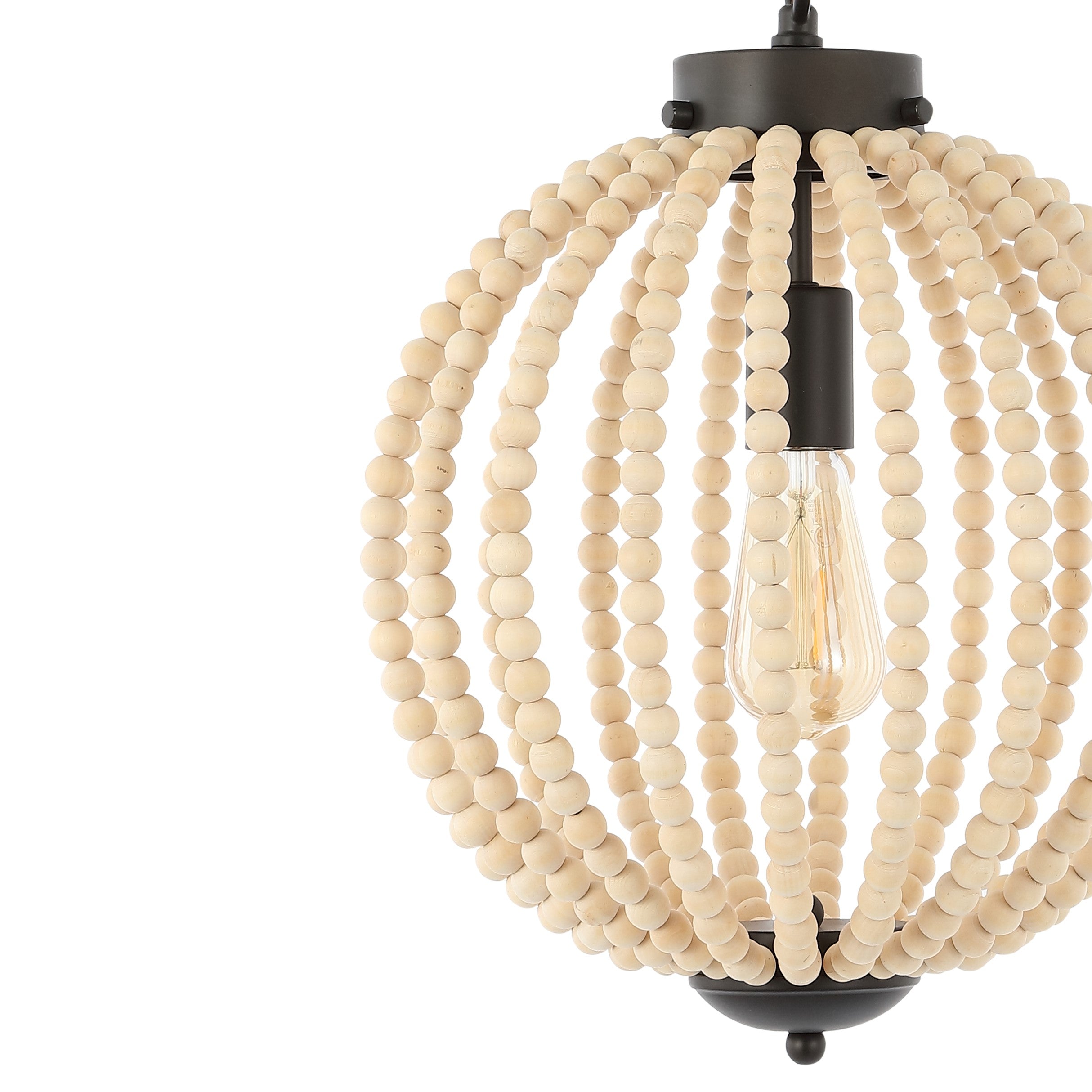 Abril 1-Light Rustic Bohemian Iron/Wood Bead LED Pendant