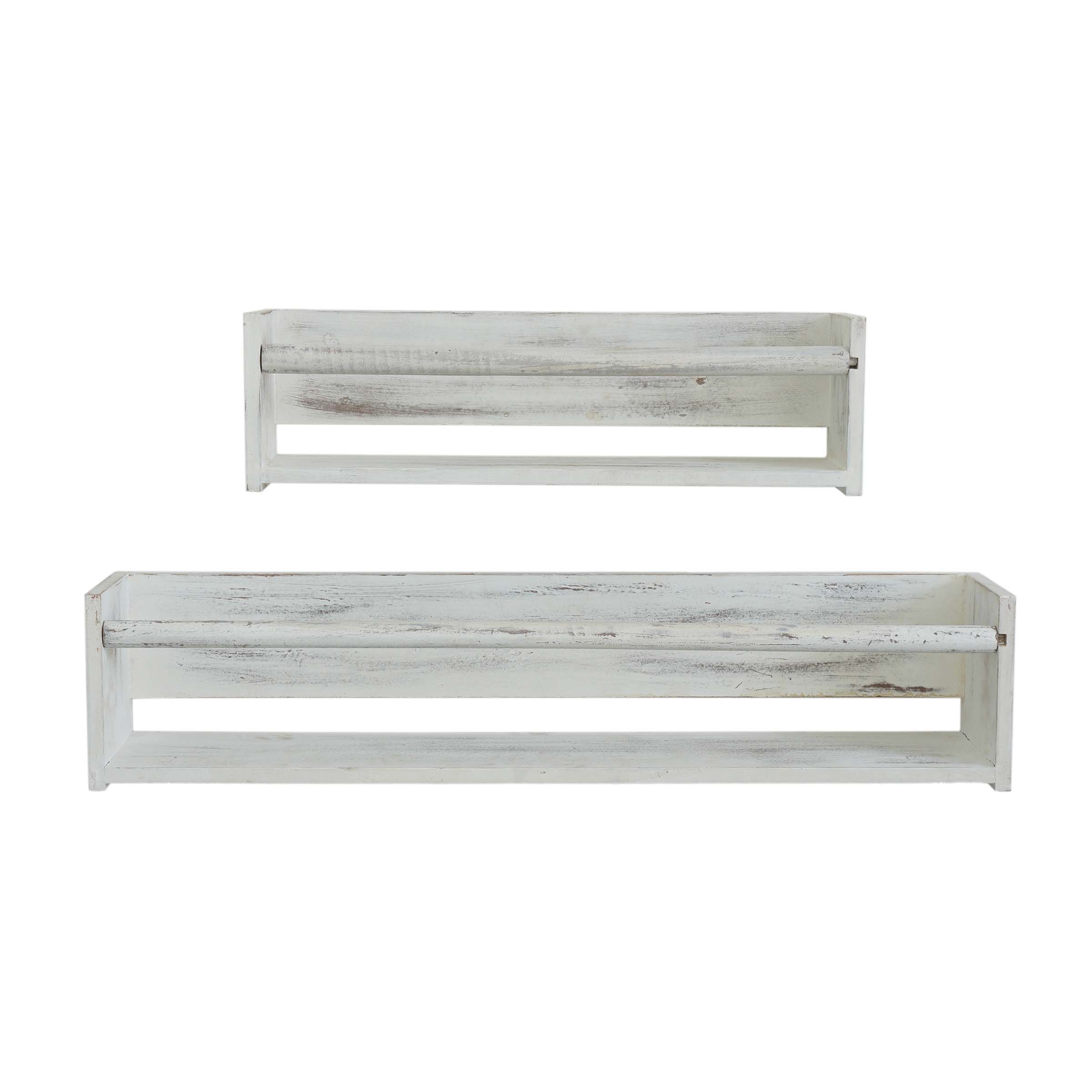 Wood Floating Wall Shelf Distressed White Set of 2