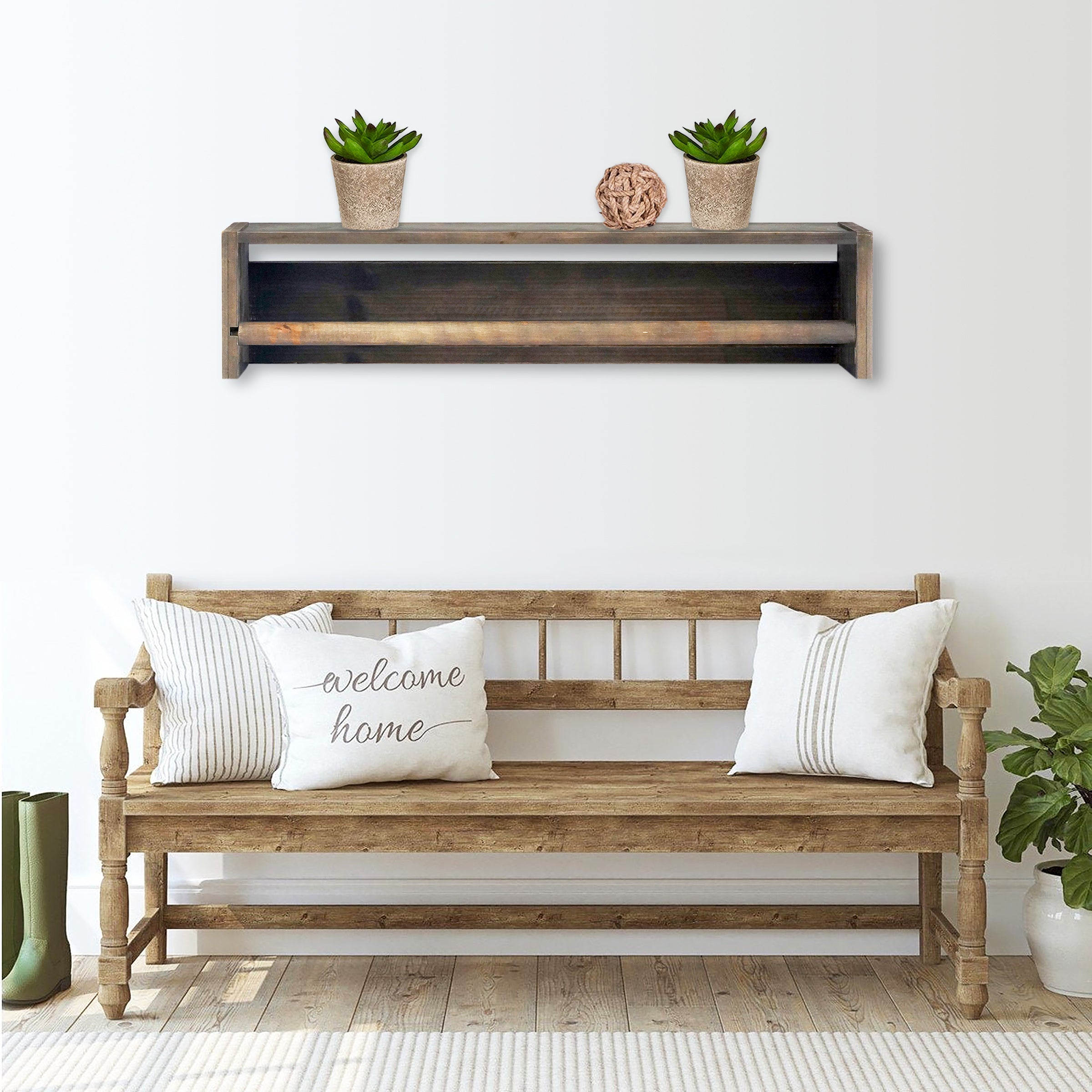 Wood Folating Wall Shelf Distressed Gray Set of 2