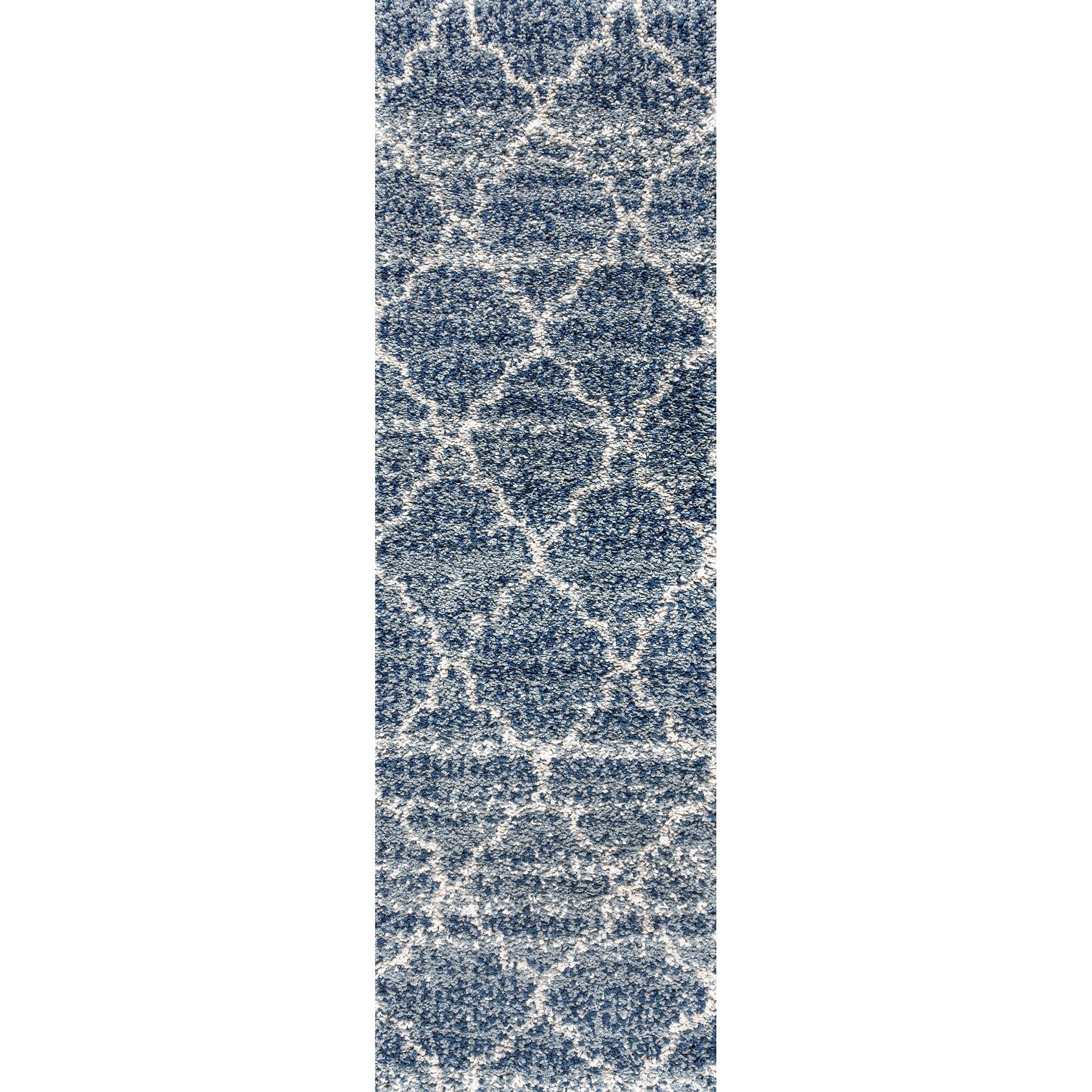 Susa Ogee Moroccan Trellis Shag Indigo Runner Rug