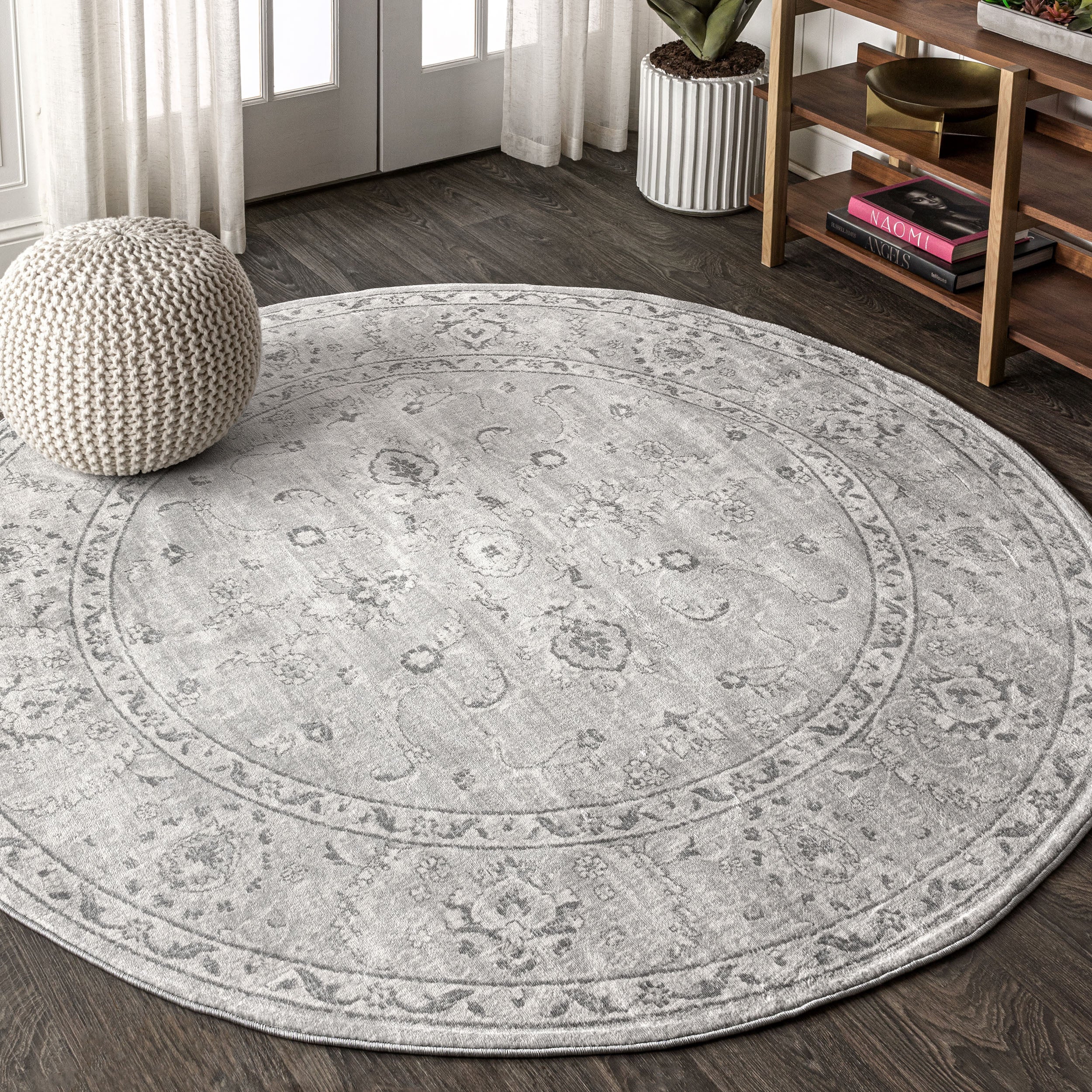 Gray Modern Persian Vintage Round Area Rug